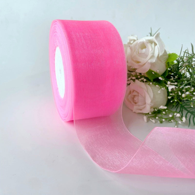 MajorCrafts 40mm 45metres Bubblegum Pink Sheer Organza Fabric Ribbon Roll R1005