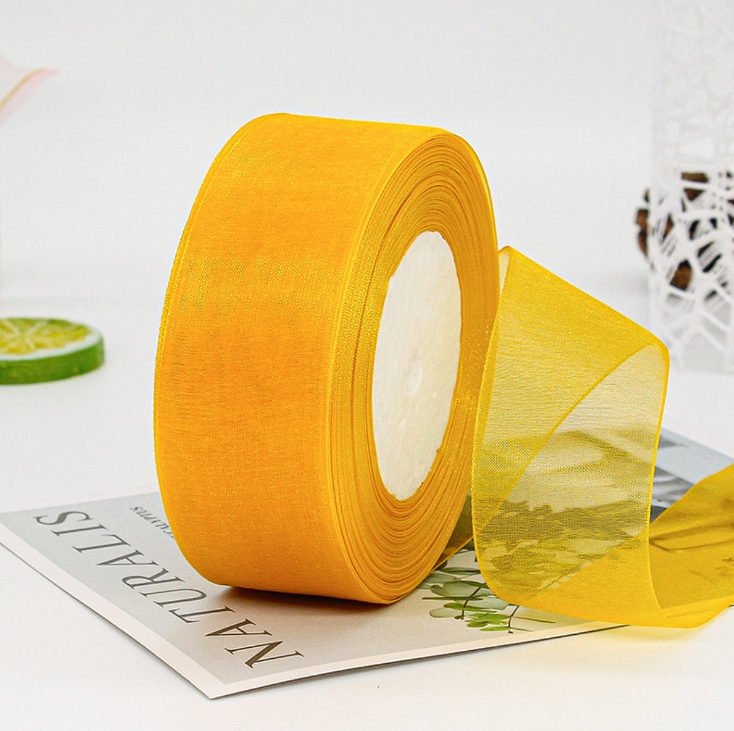 MajorCrafts 40mm 45metres Mustard Yellow Sheer Organza Fabric Ribbon Roll R1016