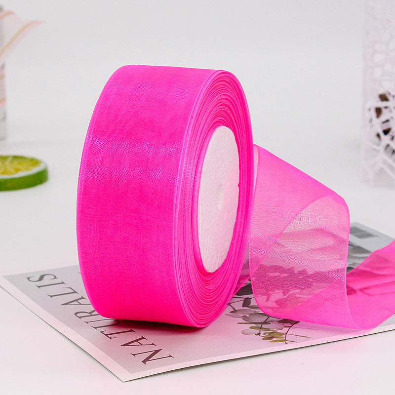 MajorCrafts 40mm 45metres Bright Pink Sheer Organza Fabric Ribbon Roll R1027