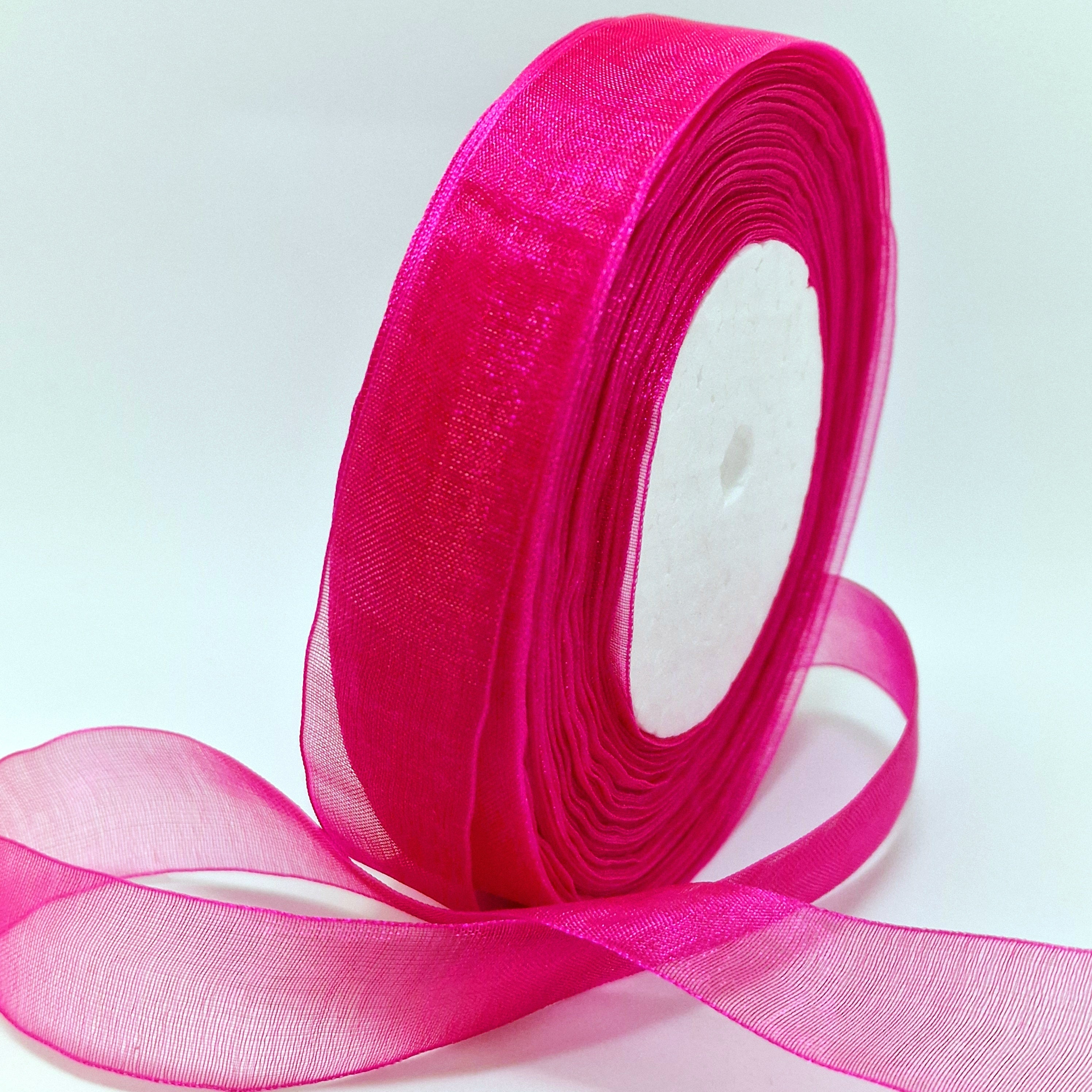 MajorCrafts 20mm 45metres Dark Pink Sheer Organza Fabric Ribbon Roll R1028