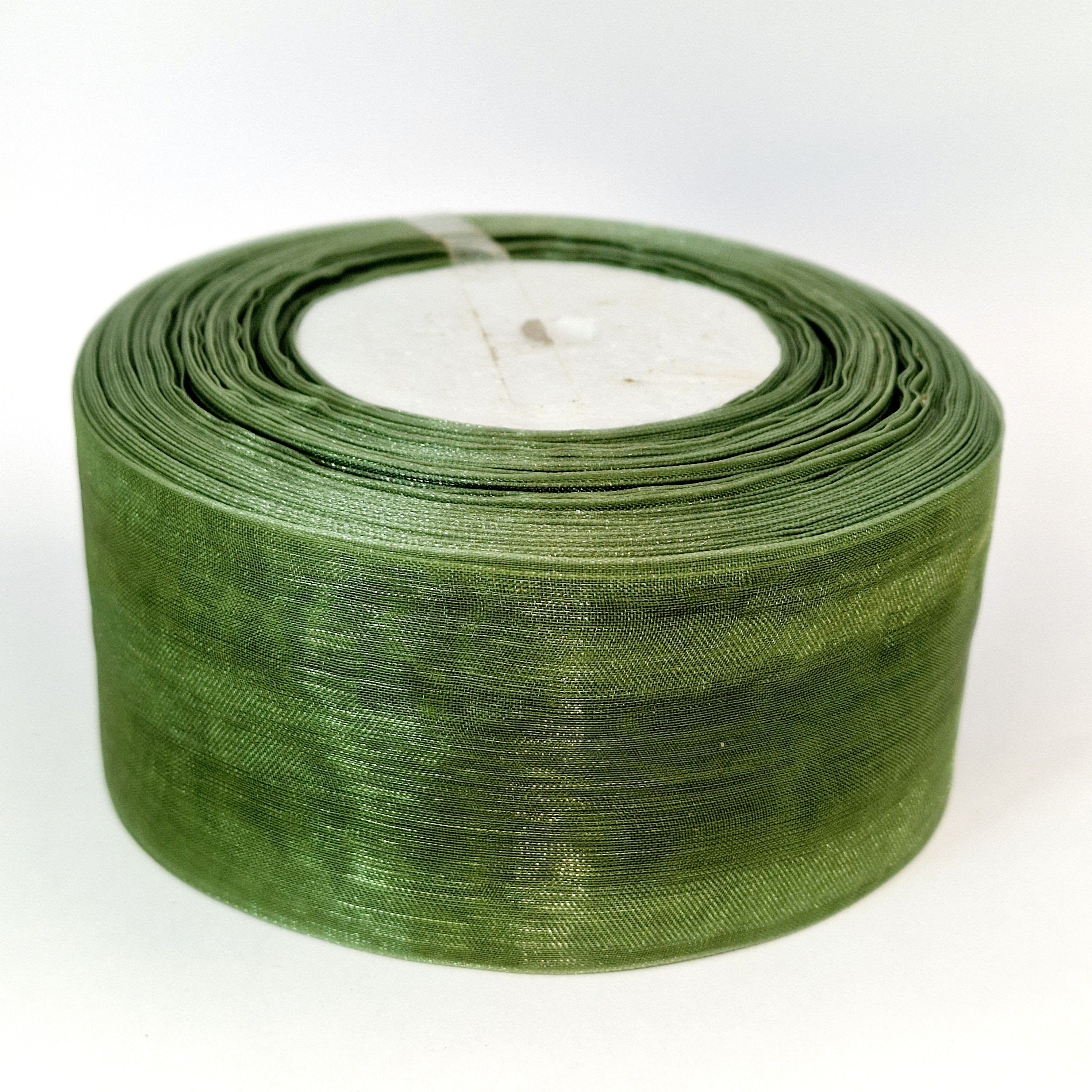 MajorCrafts 40mm 45metres Olive Green Sheer Organza Fabric Ribbon Roll R1061