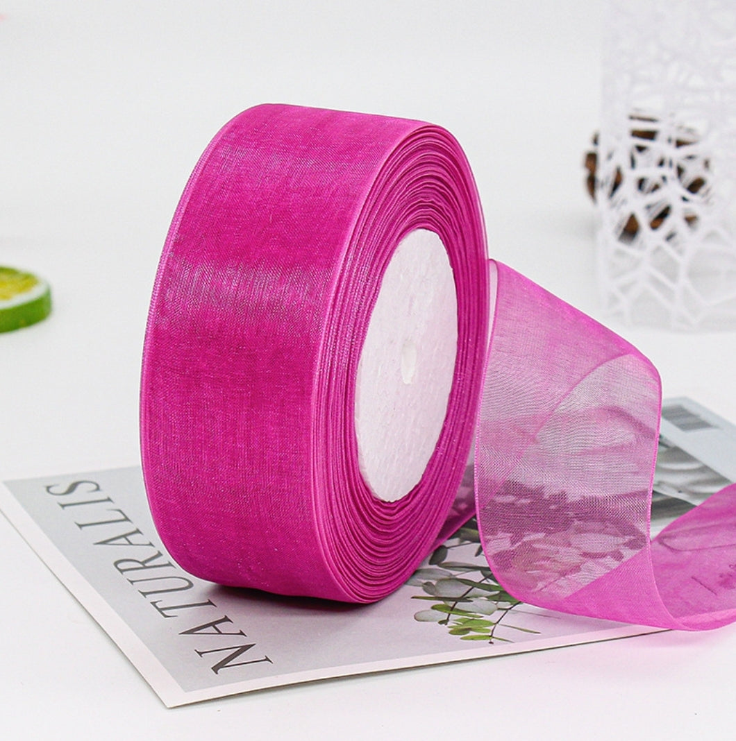 MajorCrafts 40mm 45metres Royal Fuchsia Pink Sheer Organza Fabric Ribbon Roll R1169