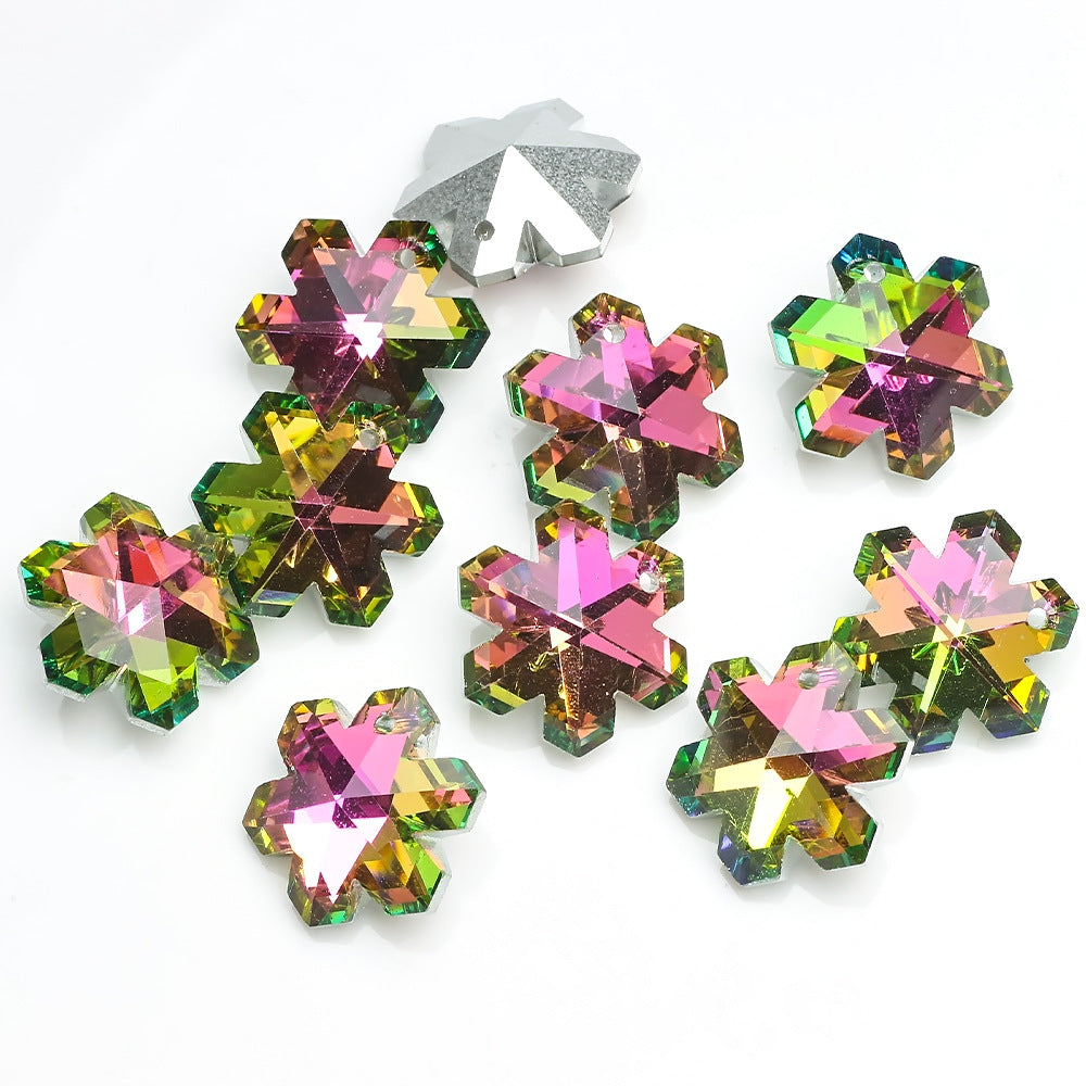 MajorCrafts 4pcs 20mm Rainbow Snowflake Glass Pendant Charm Beads