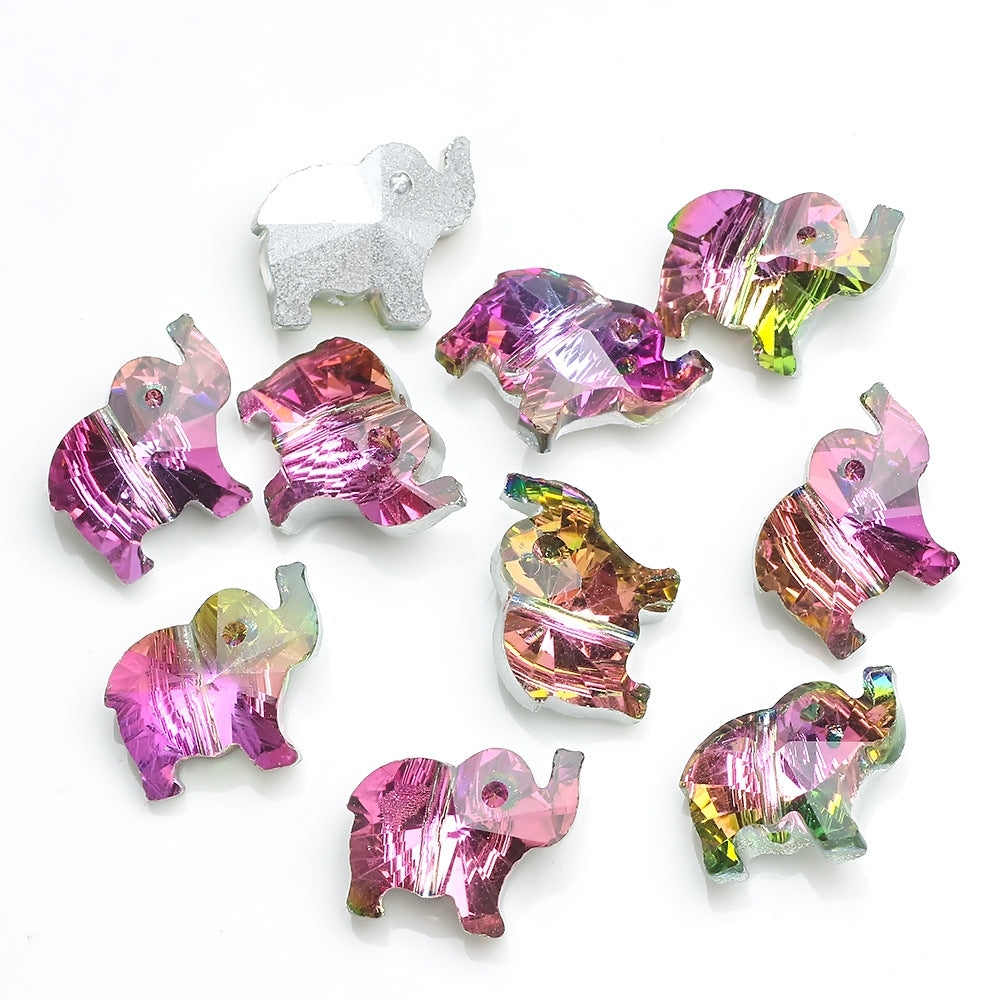 MajorCrafts 8pcs 15mm Rainbow Elephant Glass Pendant Charm Beads