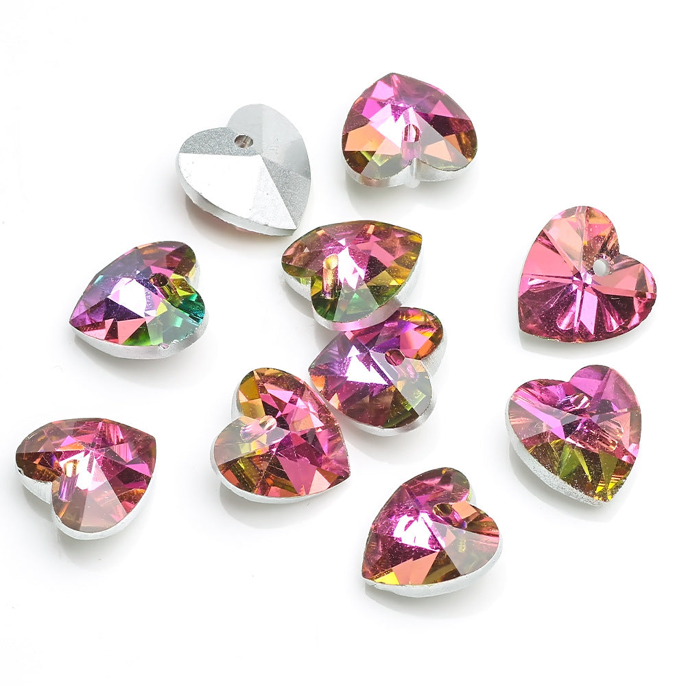 MajorCrafts 10pcs 14mm Rainbow Heart Glass Pendant Charm Beads