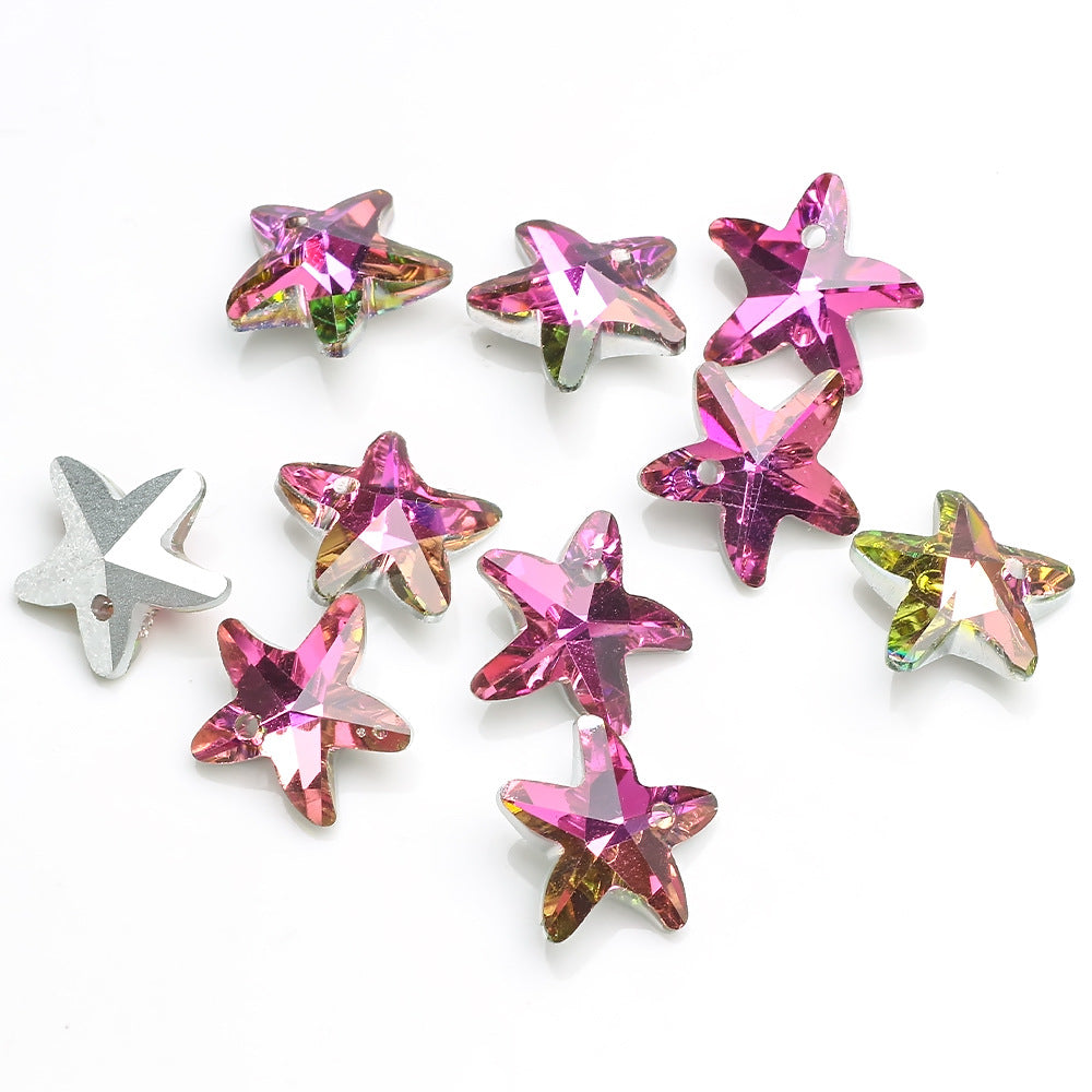 MajorCrafts 10pcs 14mm Rainbow Starfish Glass Pendant Charm Beads