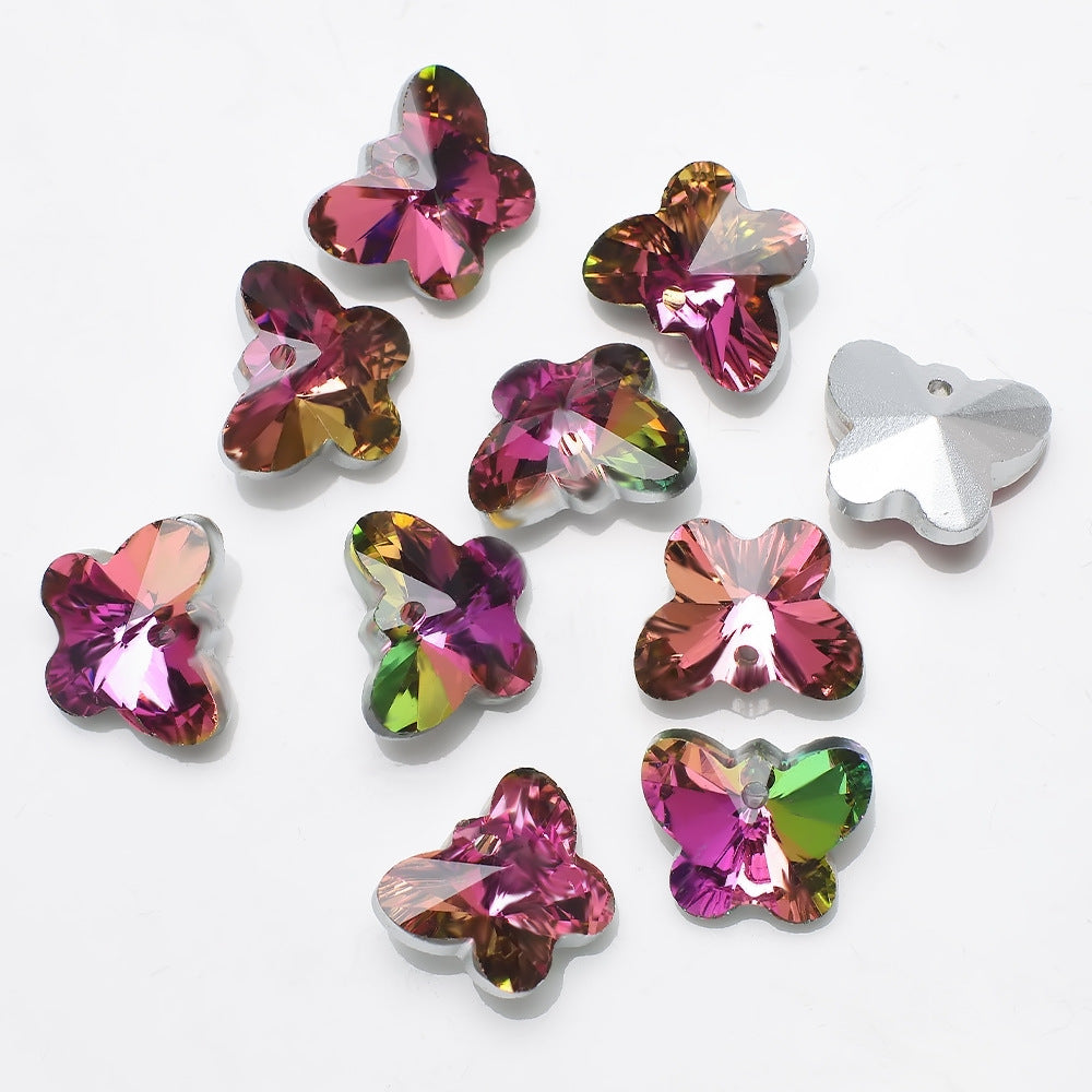 MajorCrafts 10pcs 14mm Rainbow Butterfly Glass Pendant Charm Beads