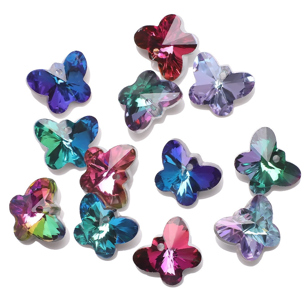 MajorCrafts 10pcs 14mm Random Mixed Colours Butterfly Glass Pendant Charm Beads