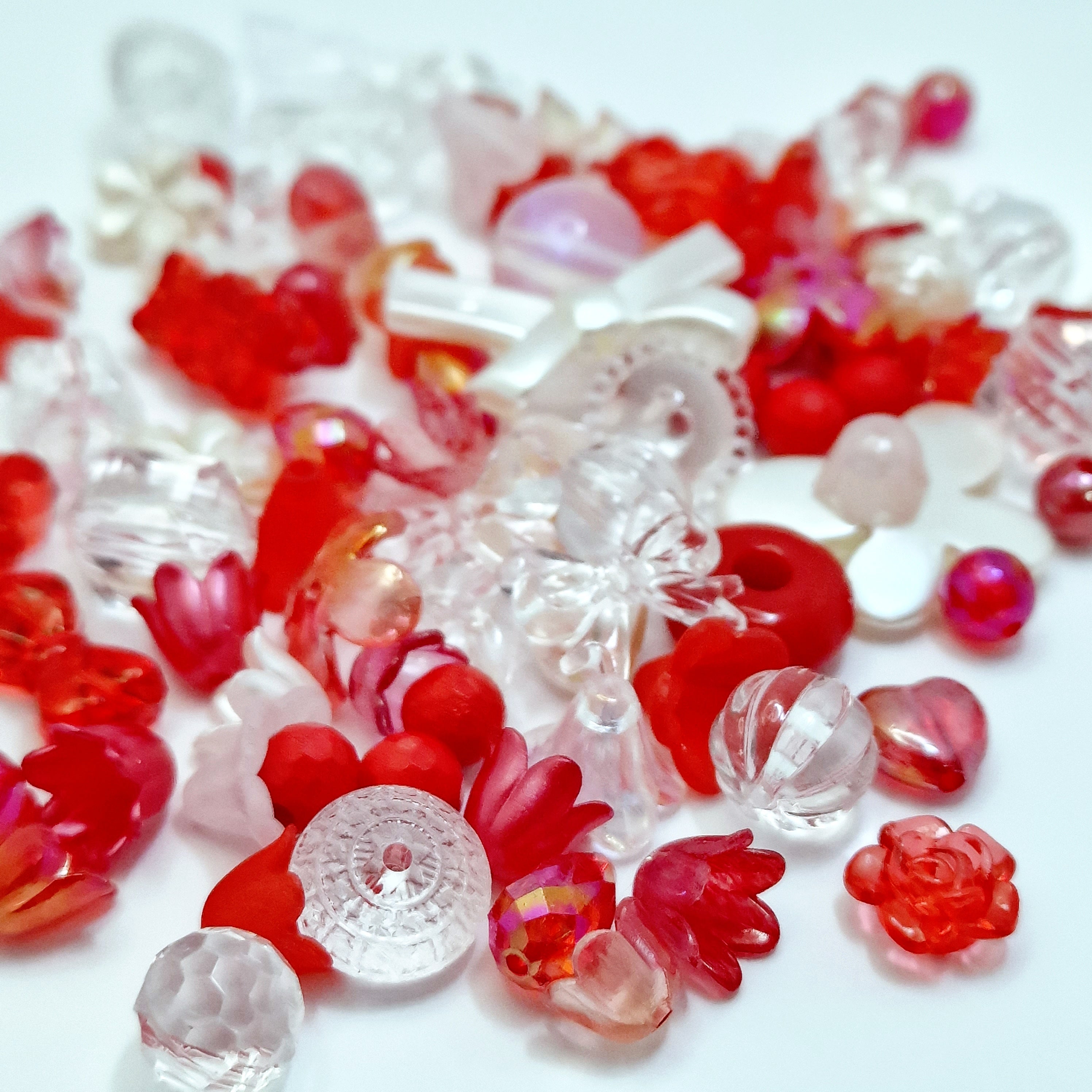MajorCrafts 50g Red Theme Mixed Shapes & Sizes Acrylic Beads