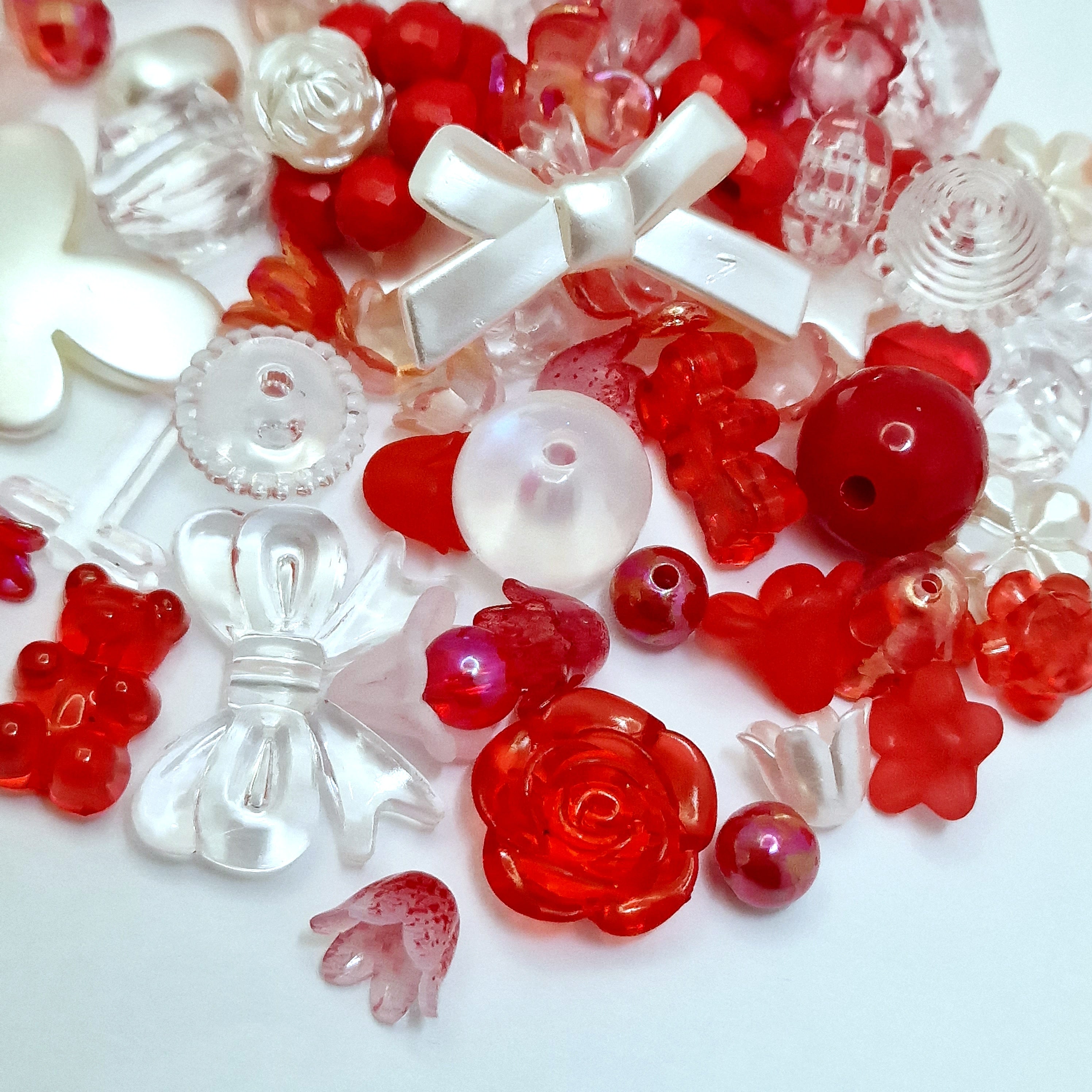 MajorCrafts 50g Red Theme Mixed Shapes & Sizes Acrylic Beads
