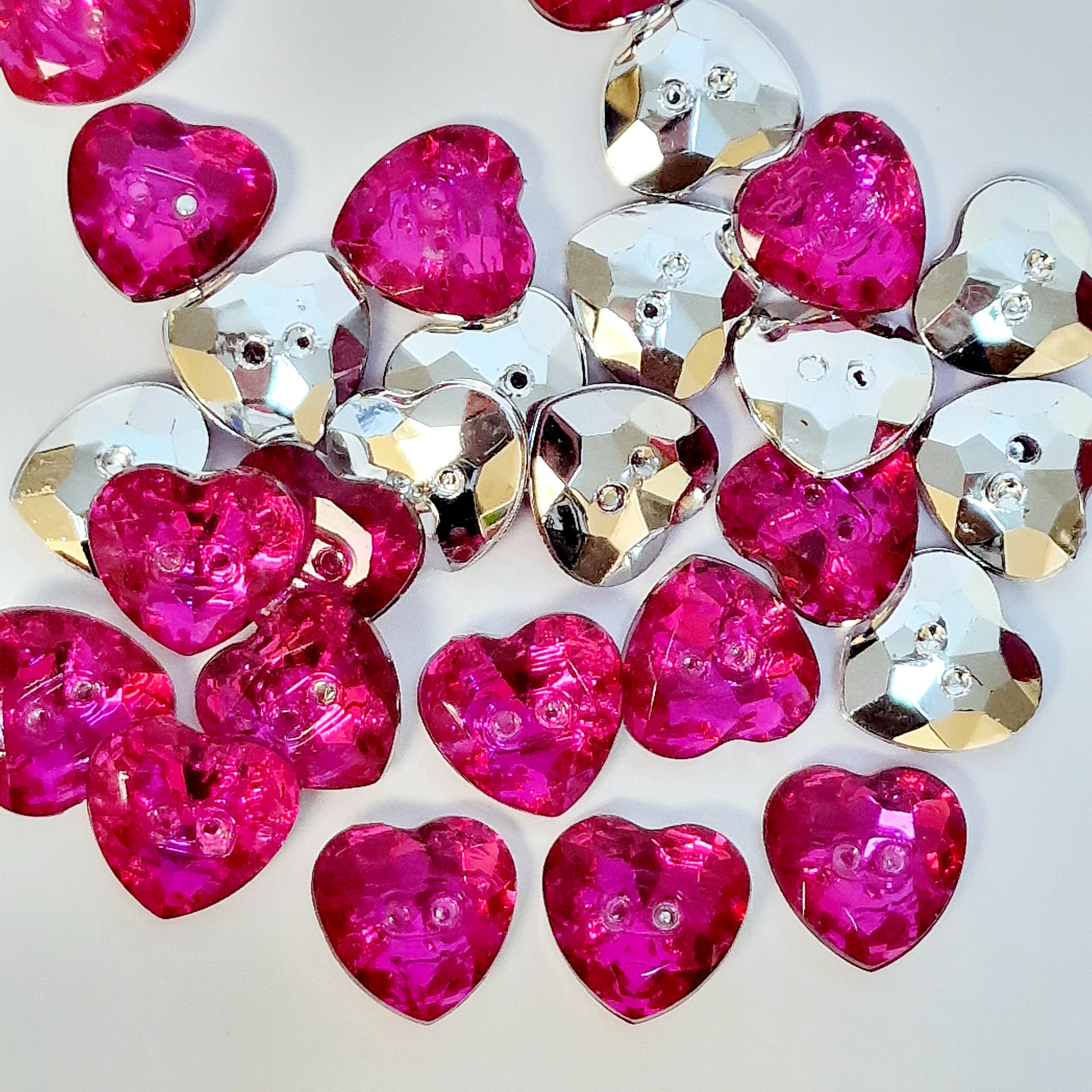 MajorCrafts 44pcs 13mm Rose Pink 2 Holes Heart Small Acrylic Sewing Buttons