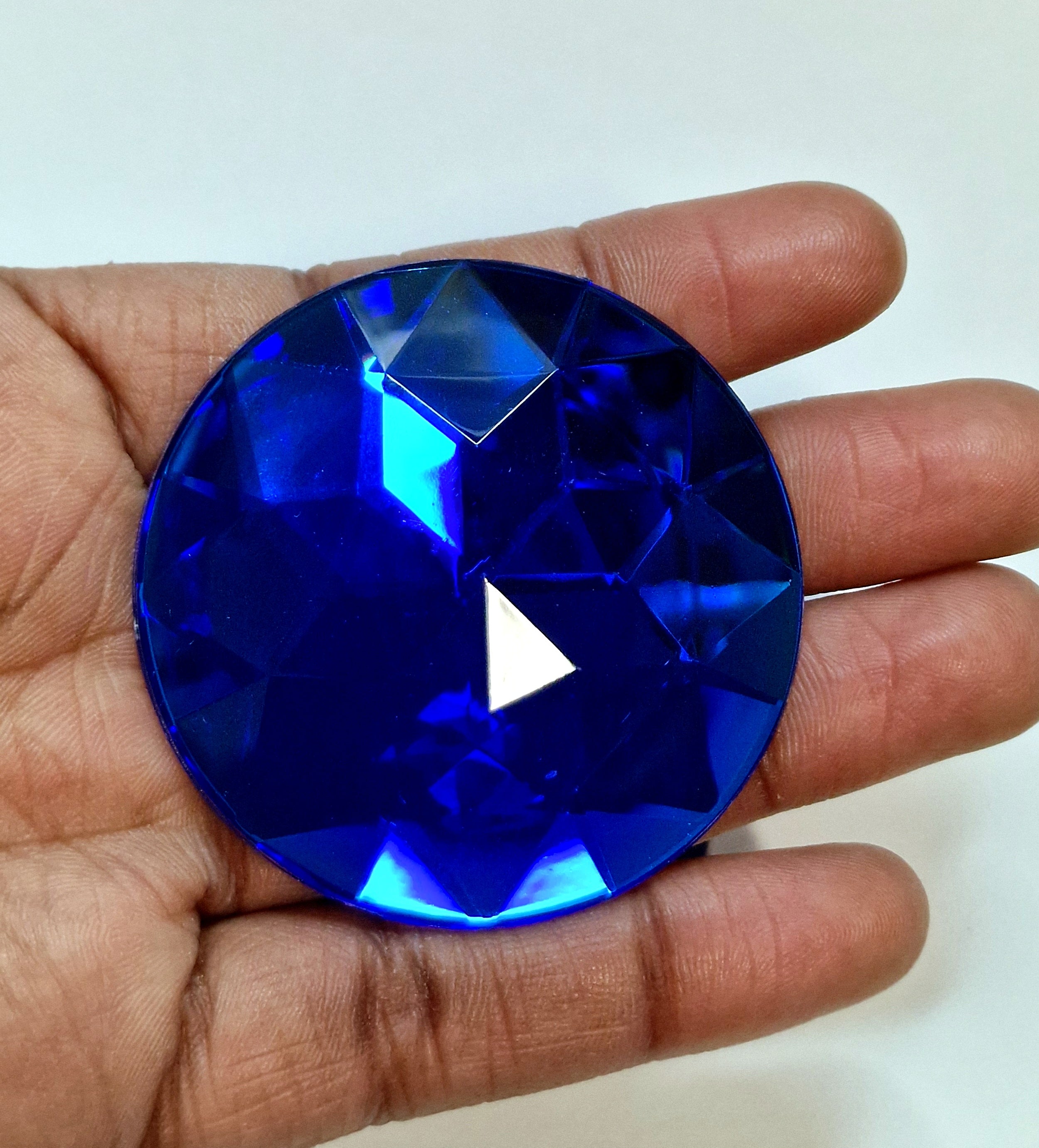 MajorCrafts 2pcs 52mm Sapphire Blue Star Facets Flat Back Round Extra Large Acrylic Rhinestones