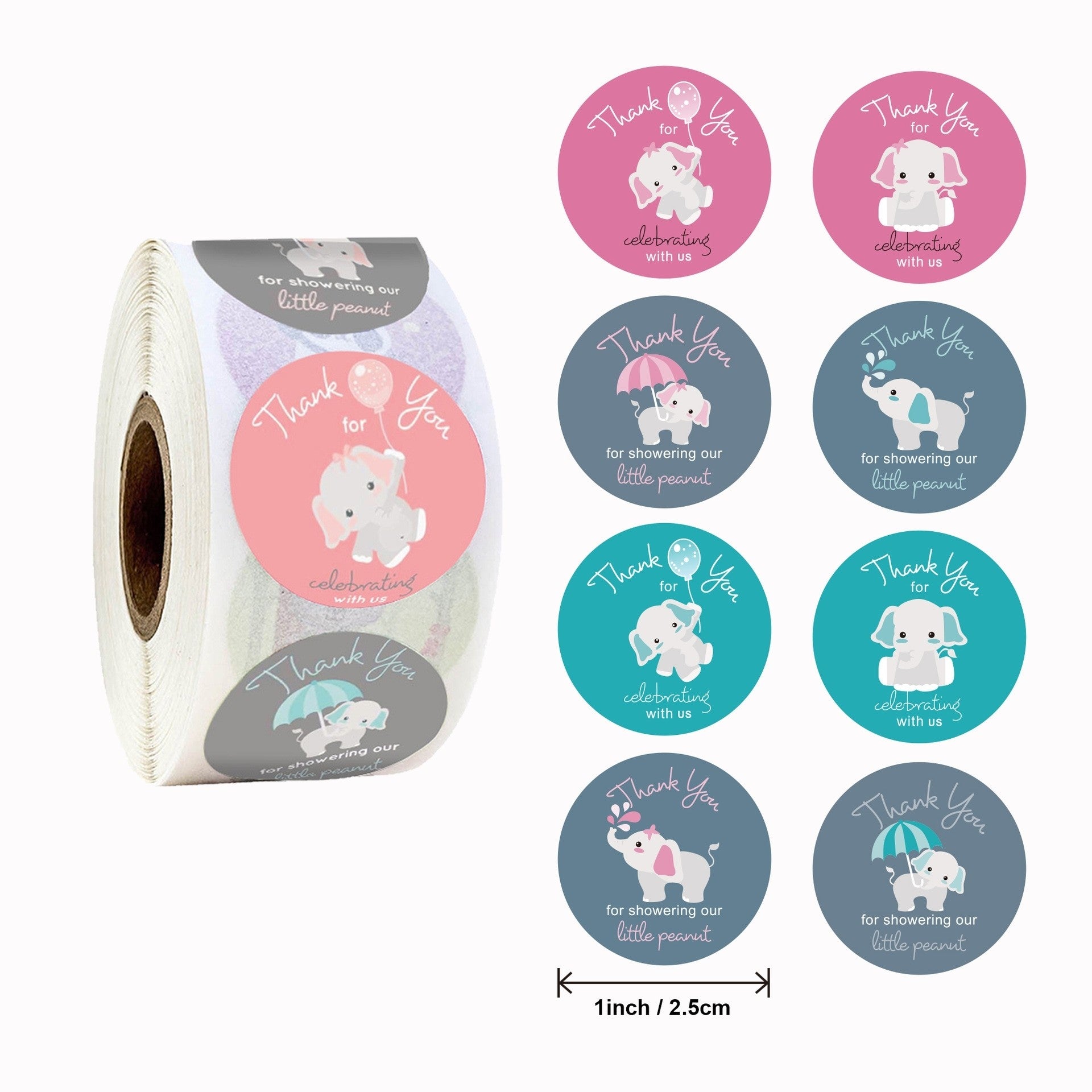 MajorCrafts 500 Labels per roll 2.5cm 1" wide Multicoloured Baby Shower 'Thank you' Round Stickers V109