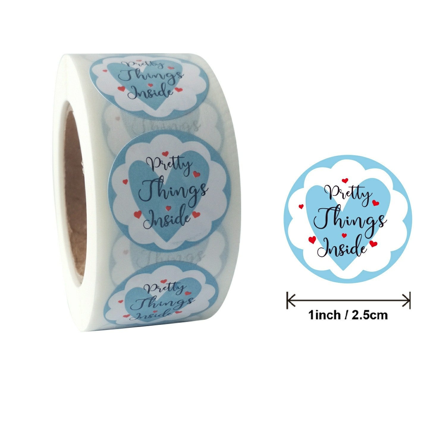 MajorCrafts 500 Labels per roll 2.5cm 1" wide Blue 'Pretty Things Inside' Printed Round Stickers V126