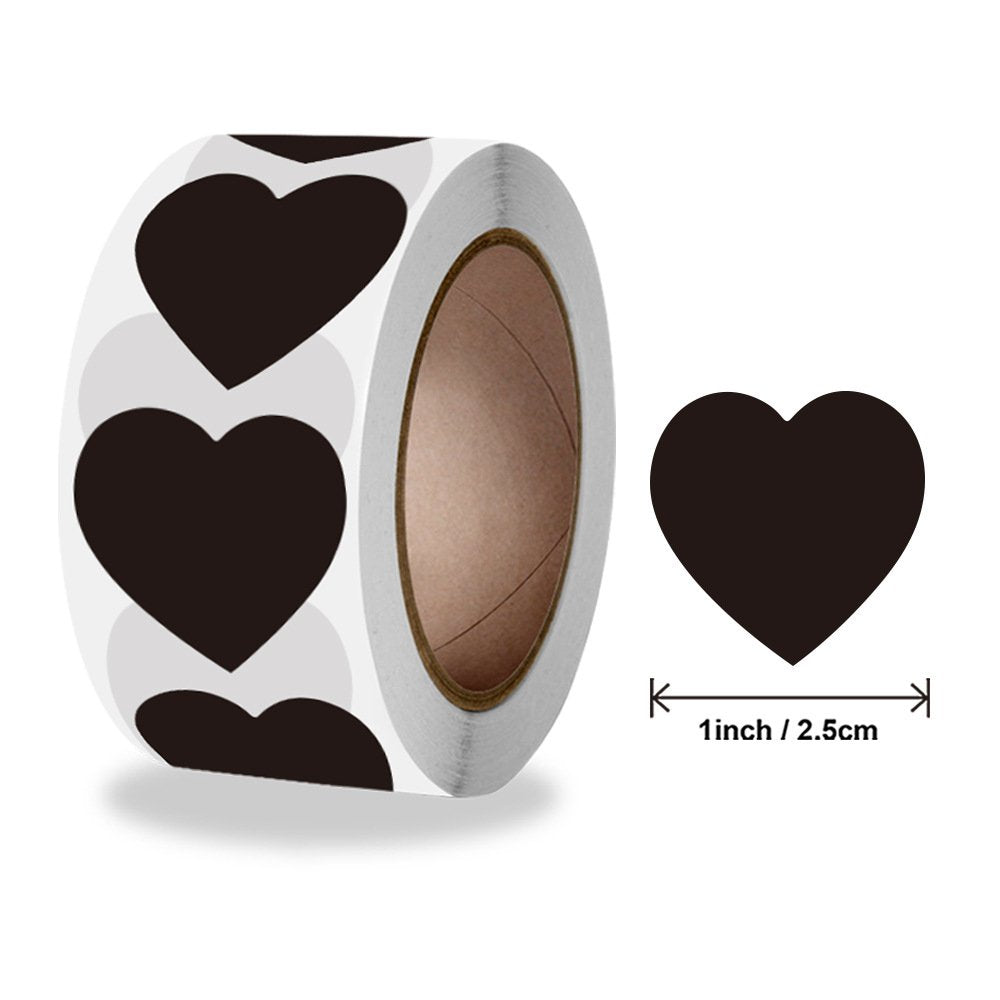 MajorCrafts 500 Labels per roll 2.5cm 1" wide Black Heart Shaped Plain Blank Round Stickers V147