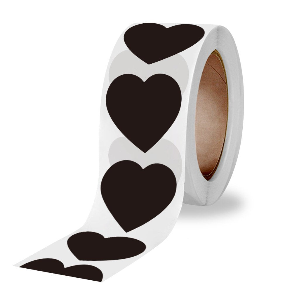 MajorCrafts 500 Labels per roll 2.5cm 1" wide Black Heart Shaped Plain Blank Round Stickers V147