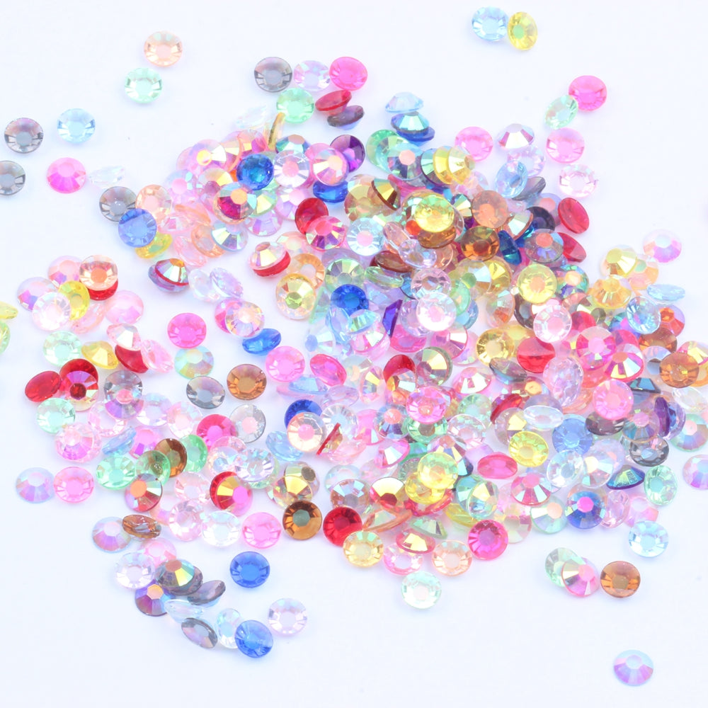 MajorCrafts Clear Mixed AB Flat Back Round 14 Facets Resin Rhinestones T00