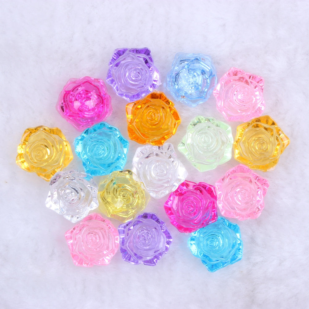 MajorCrafts 20pcs 18mm Clear Mixed Flat Back Rose Flower Resin Cabochon Pearls 00T