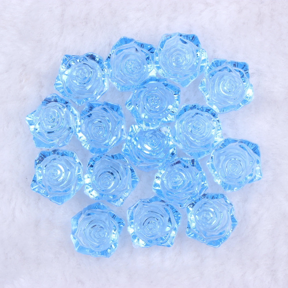 MajorCrafts 20pcs 18mm Clear Light Blue Flat Back Rose Flower Resin Cabochon Pearls 01T