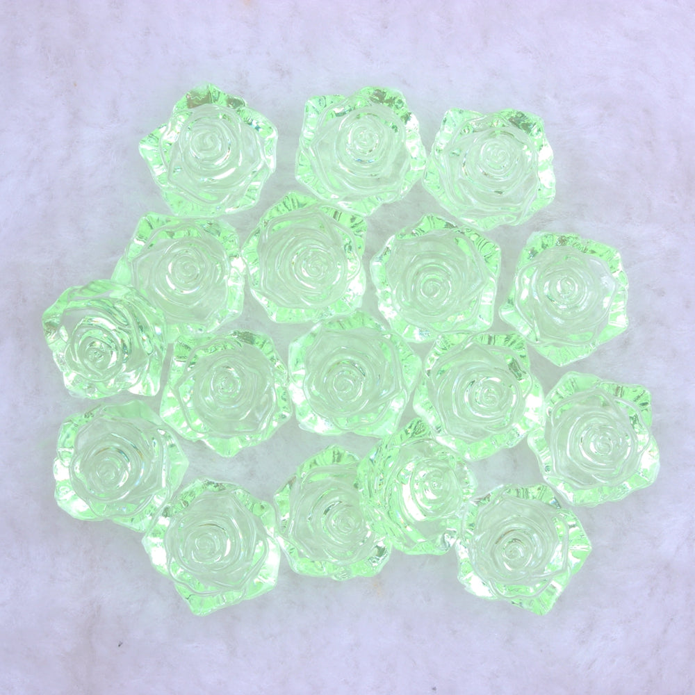 MajorCrafts 20pcs 18mm Clear Light Green Flat Back Rose Flower Resin Cabochon Pearls 02T