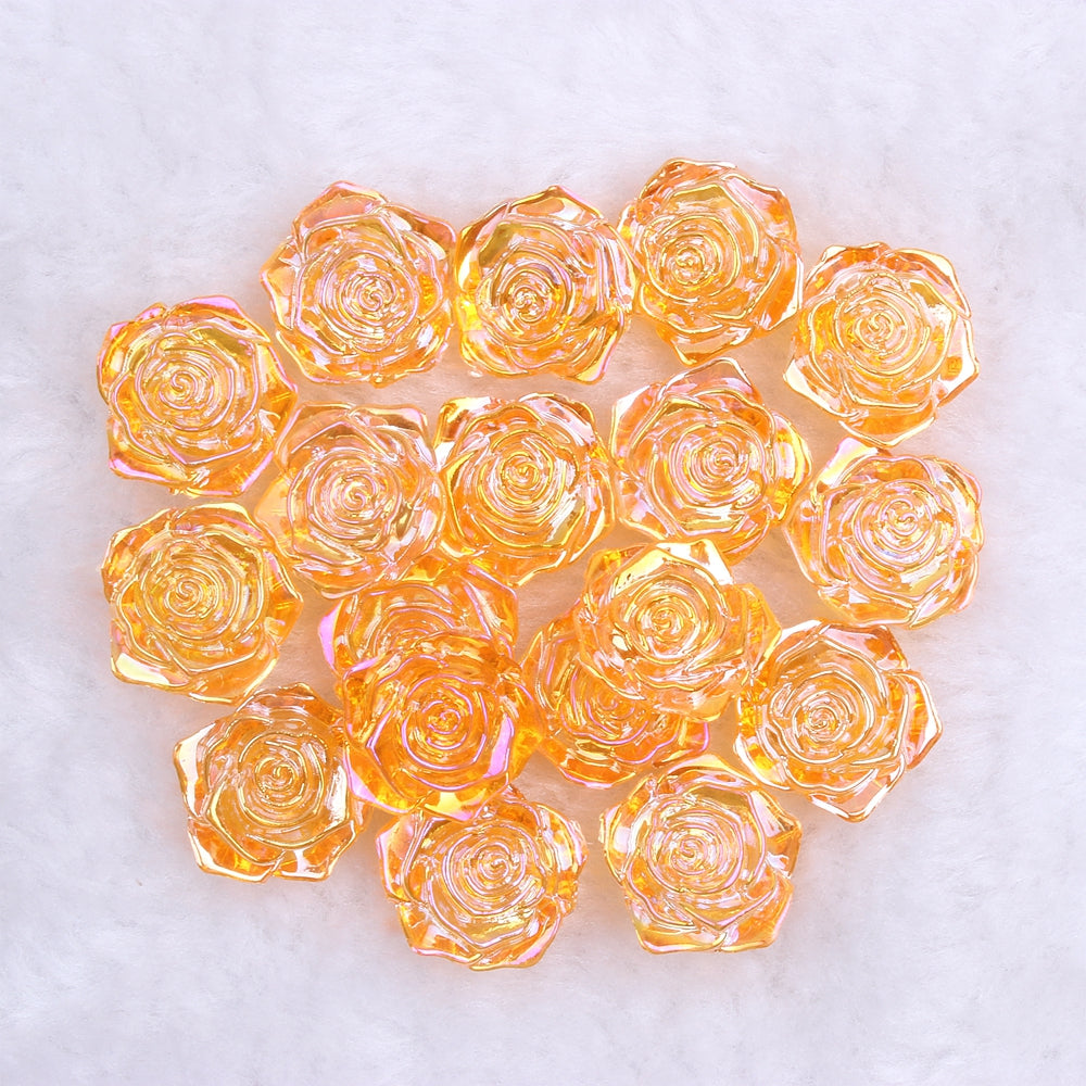 MajorCrafts 20pcs 18mm Clear Orange AB Flat Back Rose Flower Resin Cabochon Pearls 03A