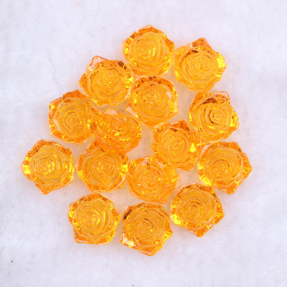 MajorCrafts 20pcs 18mm Clear Orange Flat Back Rose Flower Resin Cabochon Pearls 03T