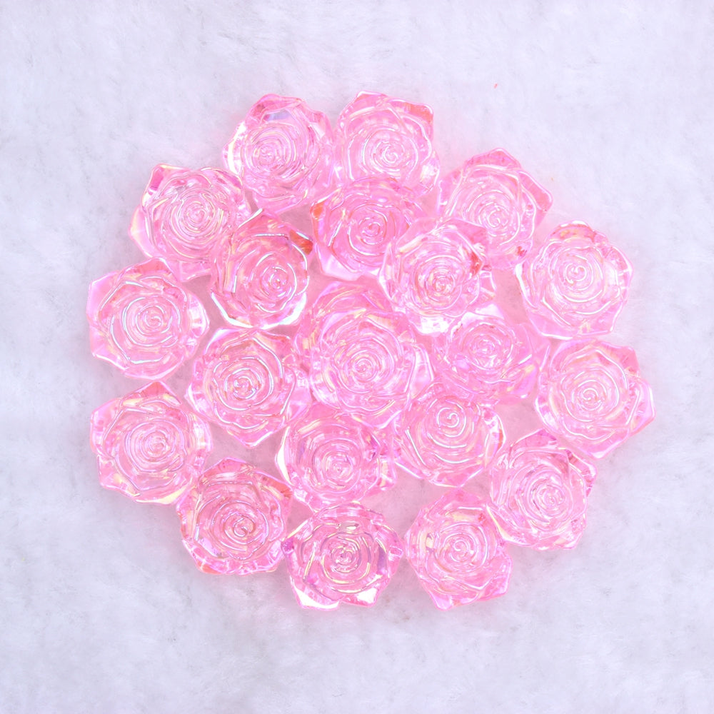 MajorCrafts 20pcs 18mm Clear Light Pink AB Flat Back Rose Flower Resin Cabochon Pearls 04A