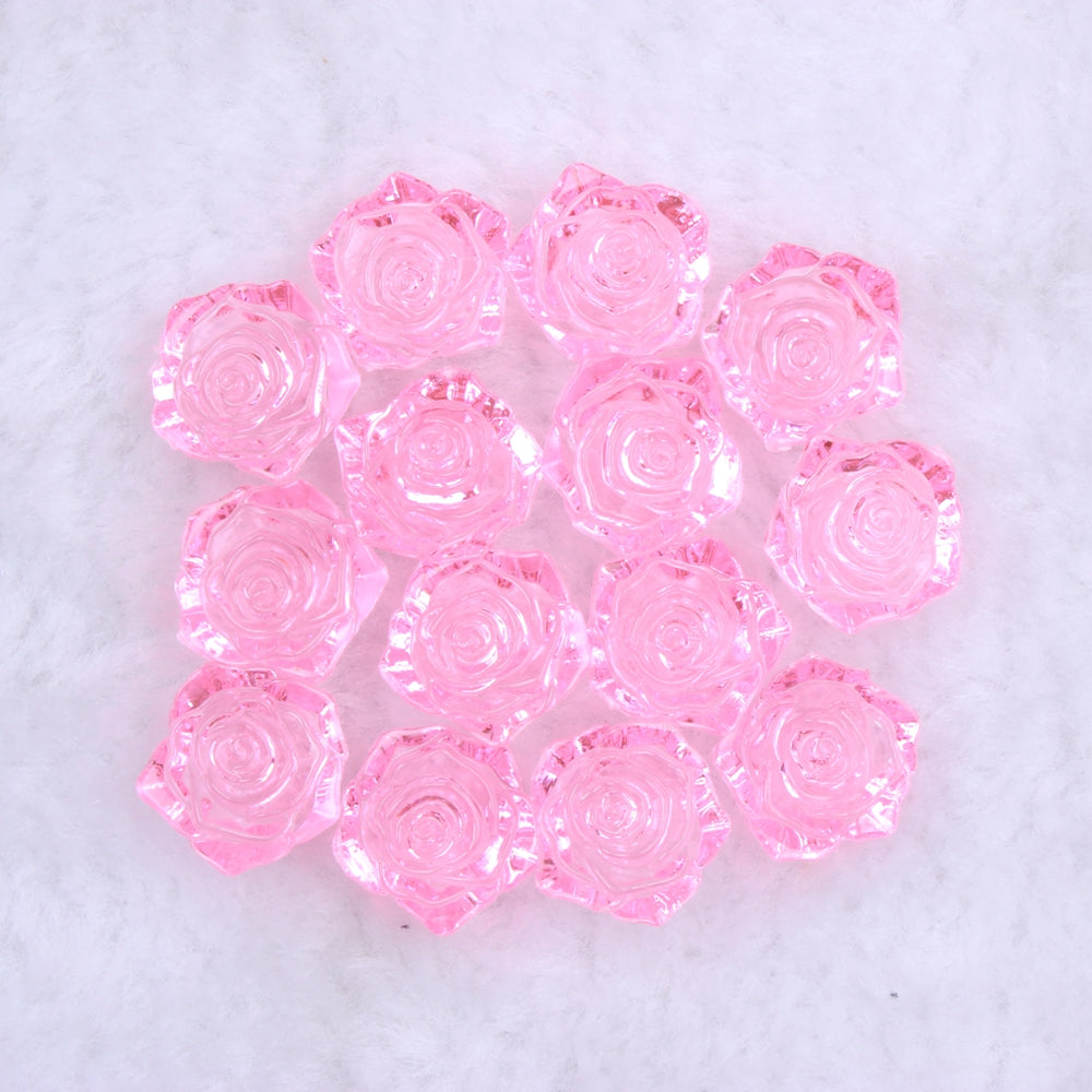 MajorCrafts 20pcs 18mm Clear Light Pink Flat Back Rose Flower Resin Cabochon Pearls 04T