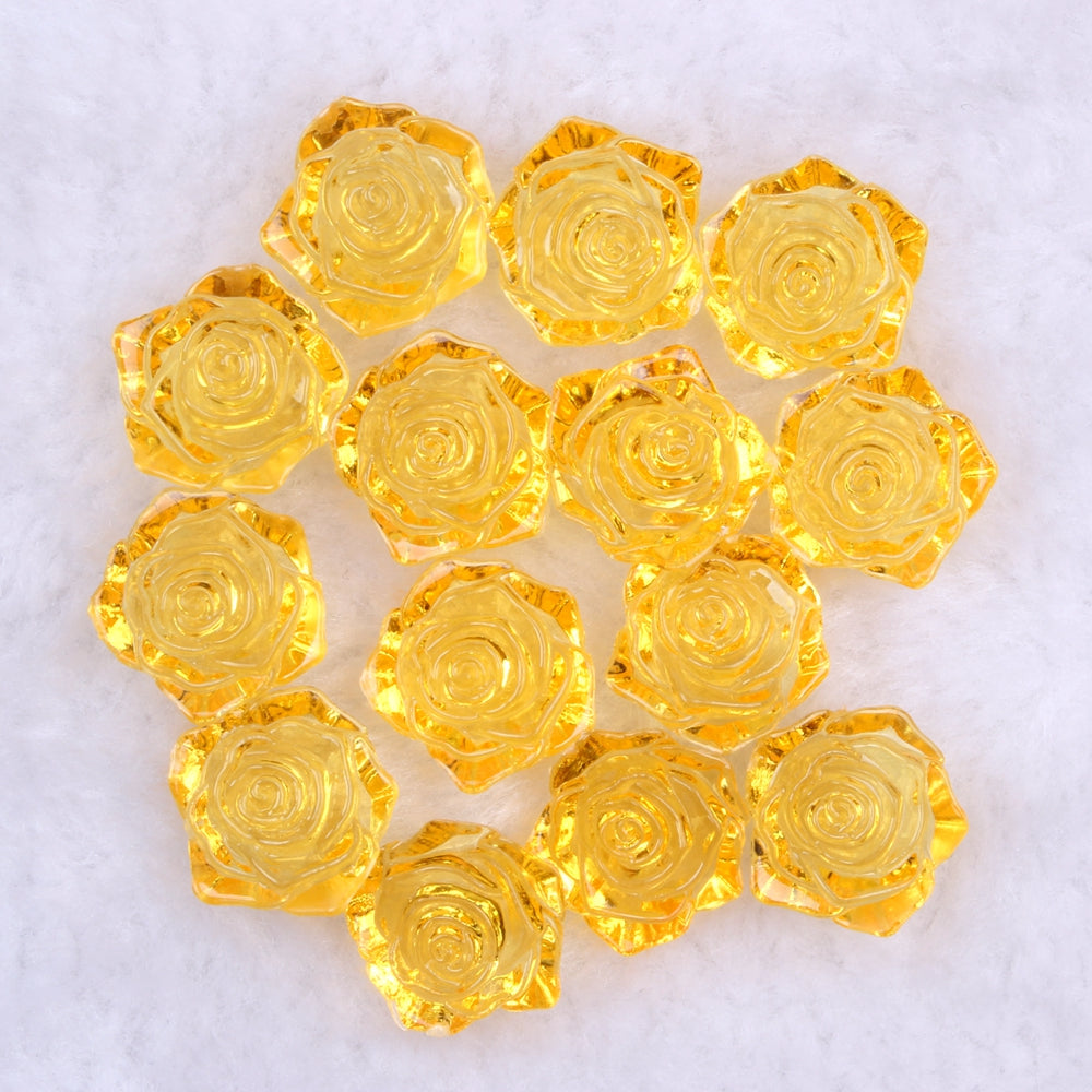 MajorCrafts 20pcs 18mm Clear Gold Flat Back Rose Flower Resin Cabochon Pearls 05T