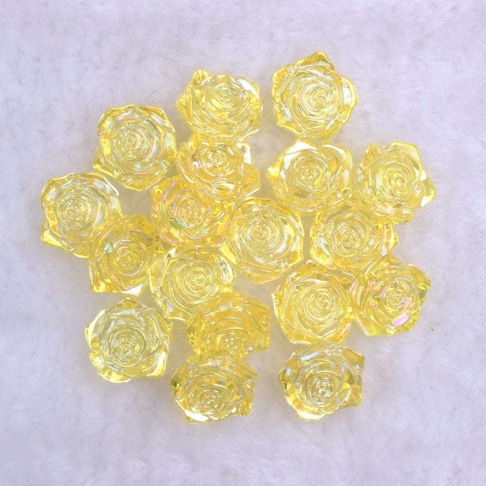 MajorCrafts 20pcs 18mm Clear Yellow AB Flat Back Rose Flower Resin Cabochon Pearls 06A