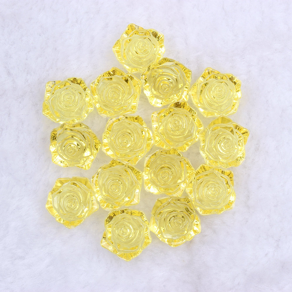 MajorCrafts 20pcs 18mm Clear Yellow Flat Back Rose Flower Resin Cabochon Pearls 06T