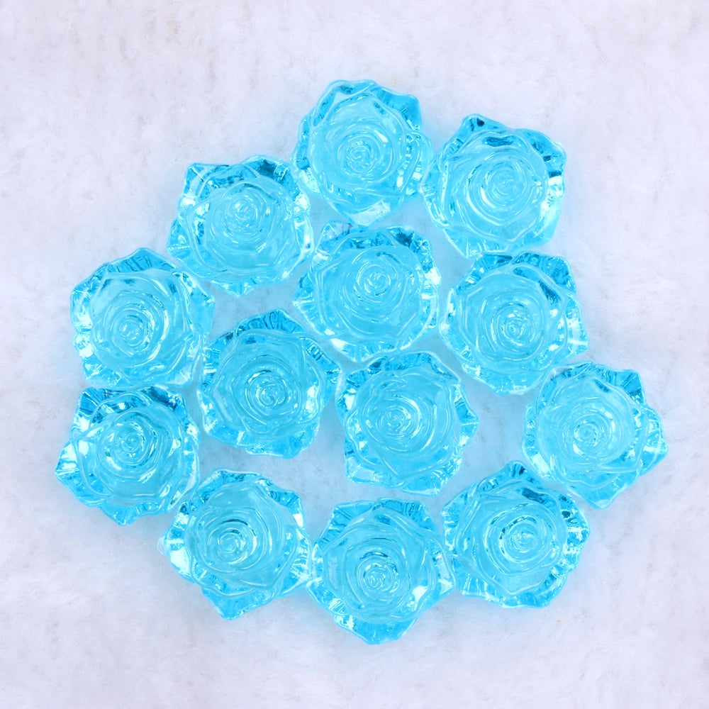 MajorCrafts 20pcs 18mm Clear Aqua Blue  Flat Back Rose Flower Resin Cabochon Pearls 07T