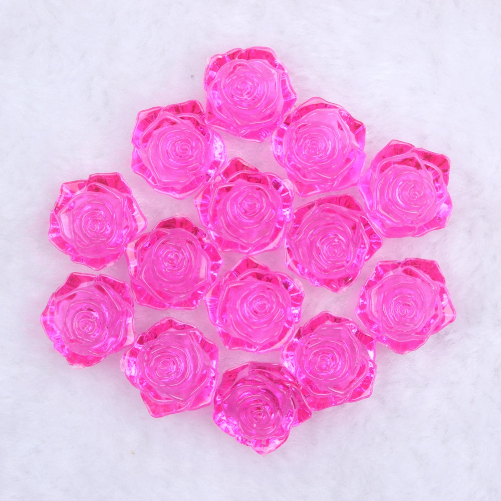 MajorCrafts 20pcs 18mm Clear Rose Pink Flat Back Rose Flower Resin Cabochon Pearls 08T