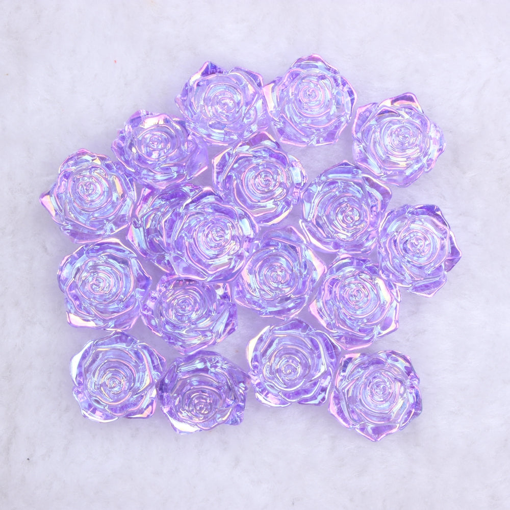 MajorCrafts 20pcs 18mm Clear Light Purple AB Flat Back Rose Flower Resin Cabochon Pearls 09A