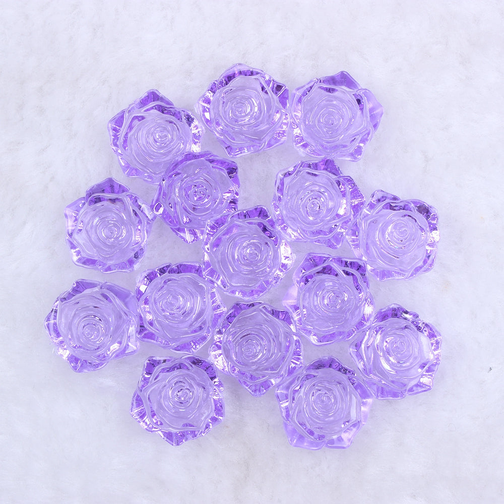 MajorCrafts 20pcs 18mm Clear Light Purple Flat Back Rose Flower Resin Cabochon Pearls 09T