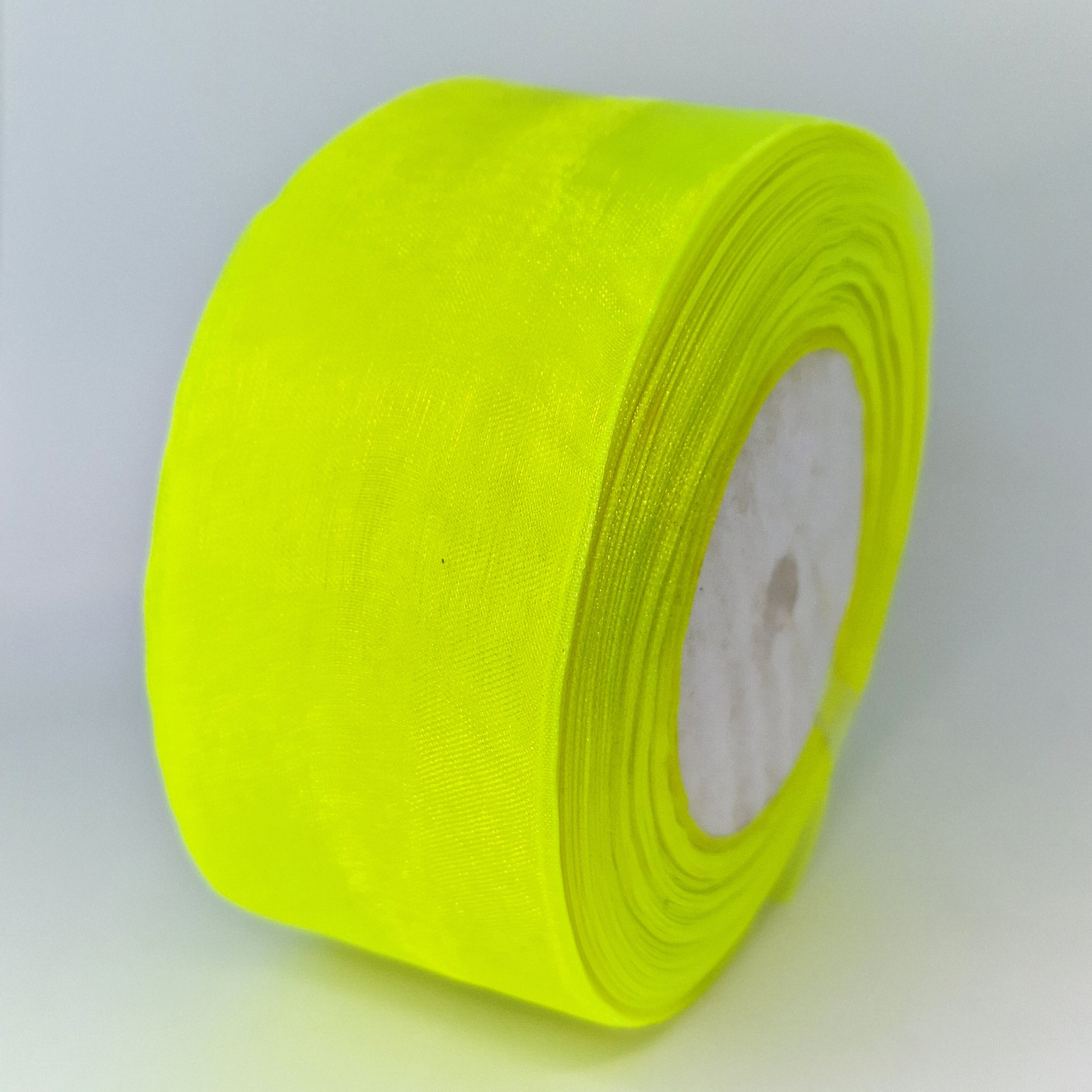 MajorCrafts 50mm 45metres Electric Yellow Sheer Organza Fabric Ribbon Roll R1058