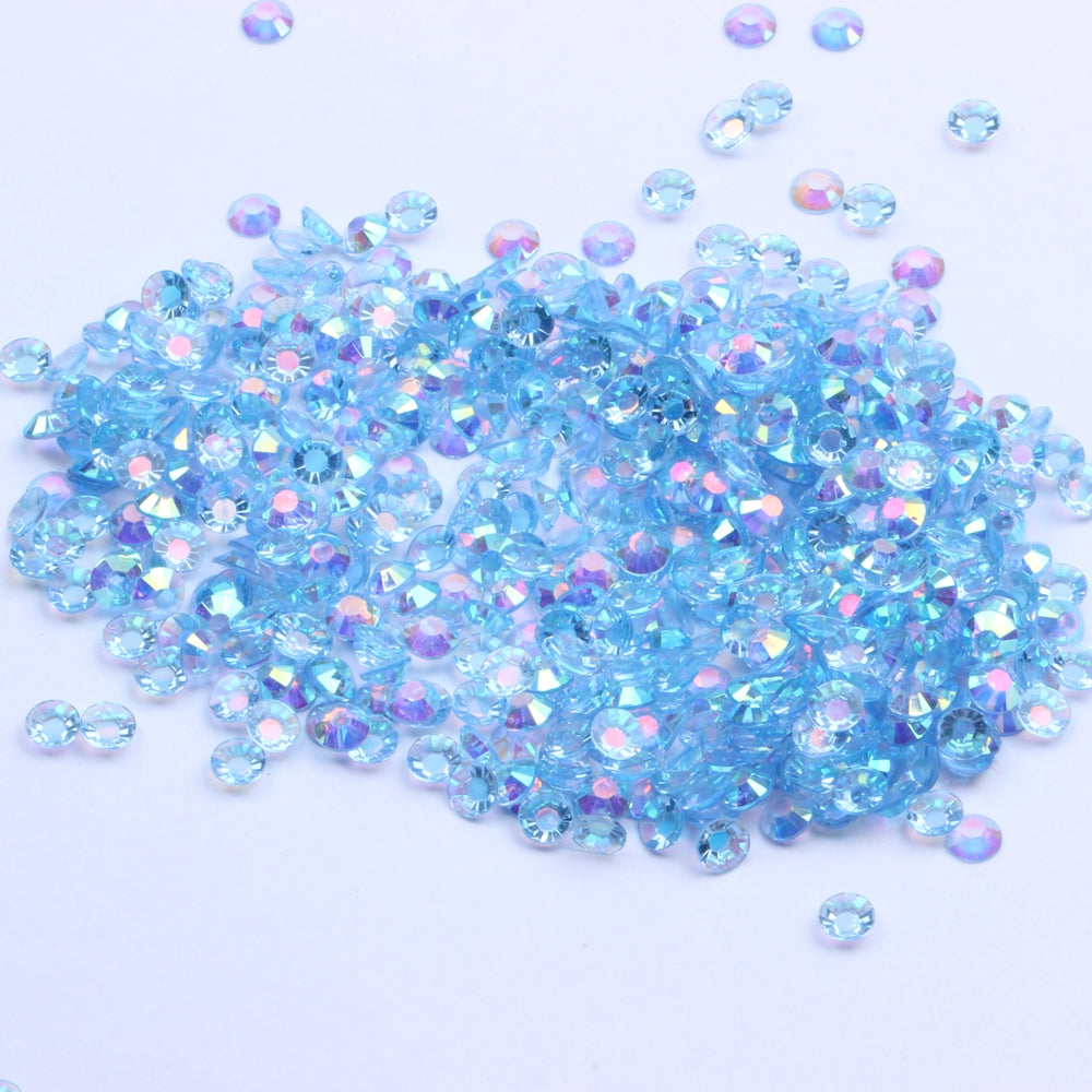 MajorCrafts Clear Light Blue AB Flat Back Round 14 Facets Resin Rhinestones T15
