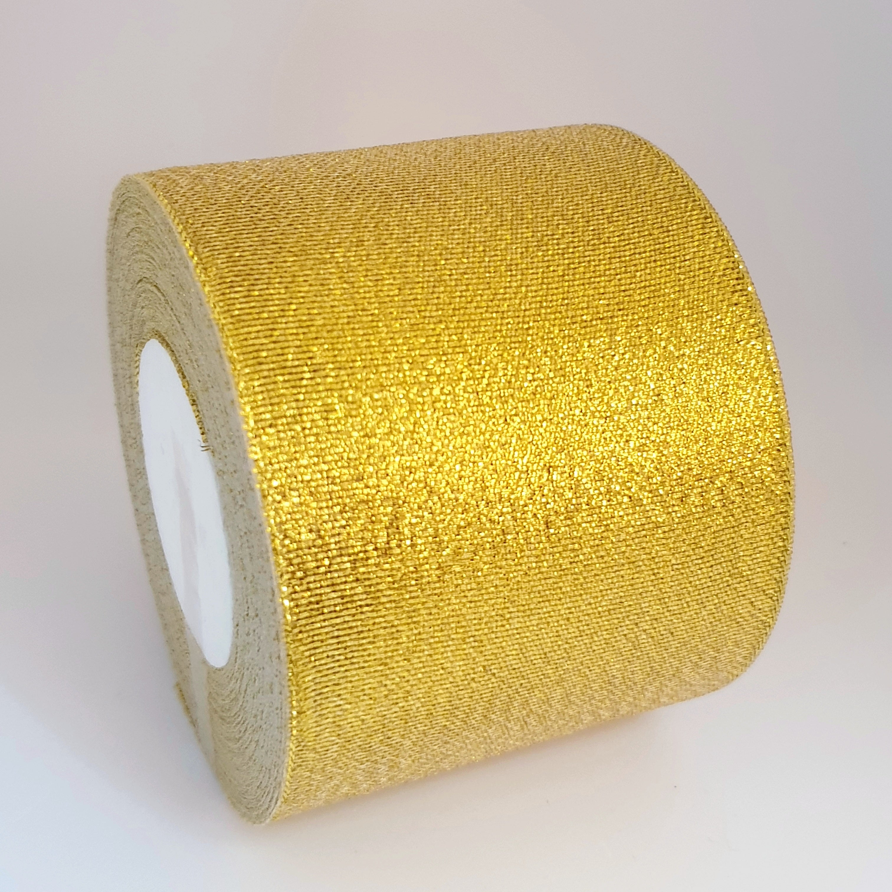 MajorCrafts 75mm 22metres Gold Shimmer Glitter Single Sided Sheer Organza Fabric Ribbon Roll