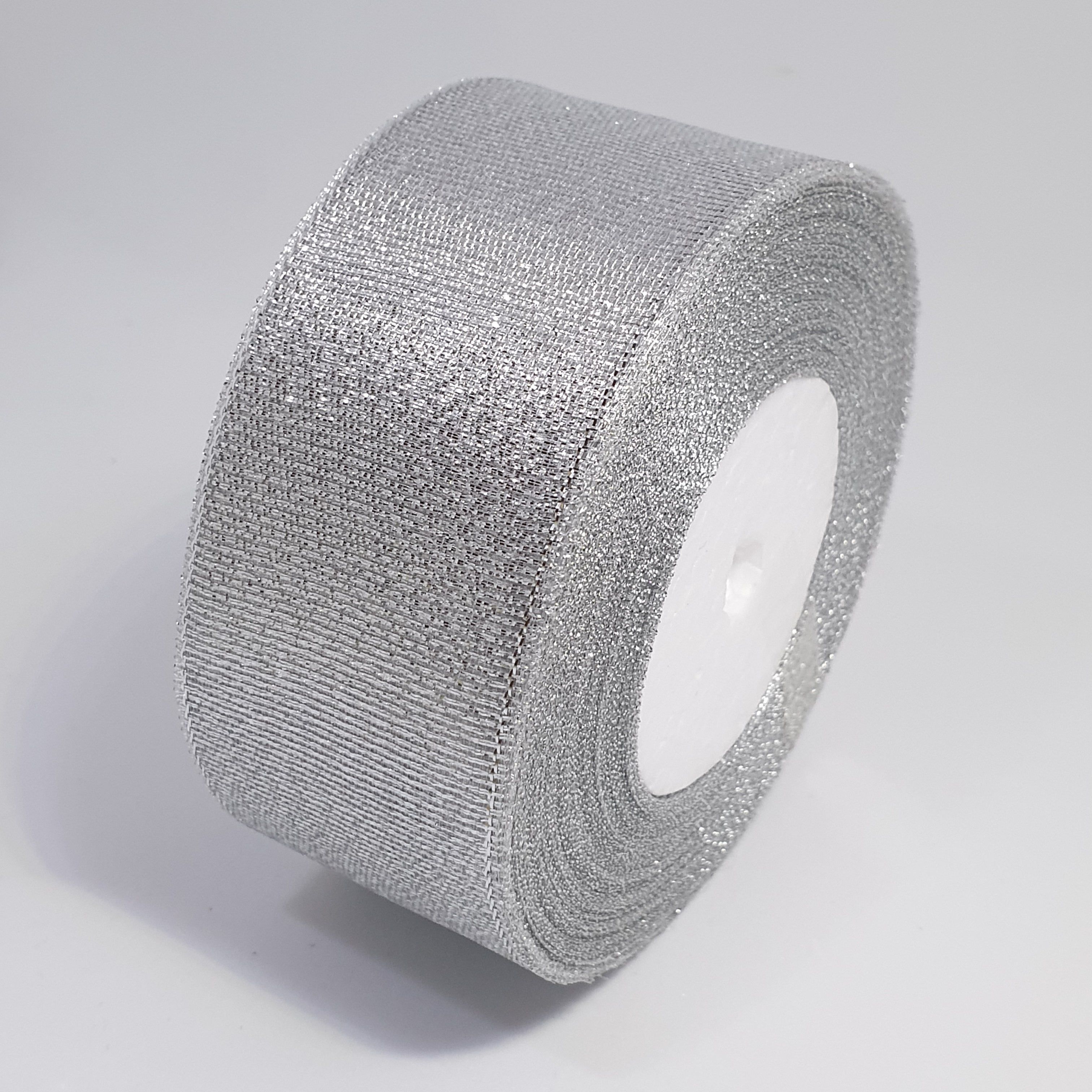 MajorCrafts 40mm 22metres Silver Shimmer Glitter Single Sided Sheer Organza Fabric Ribbon Roll