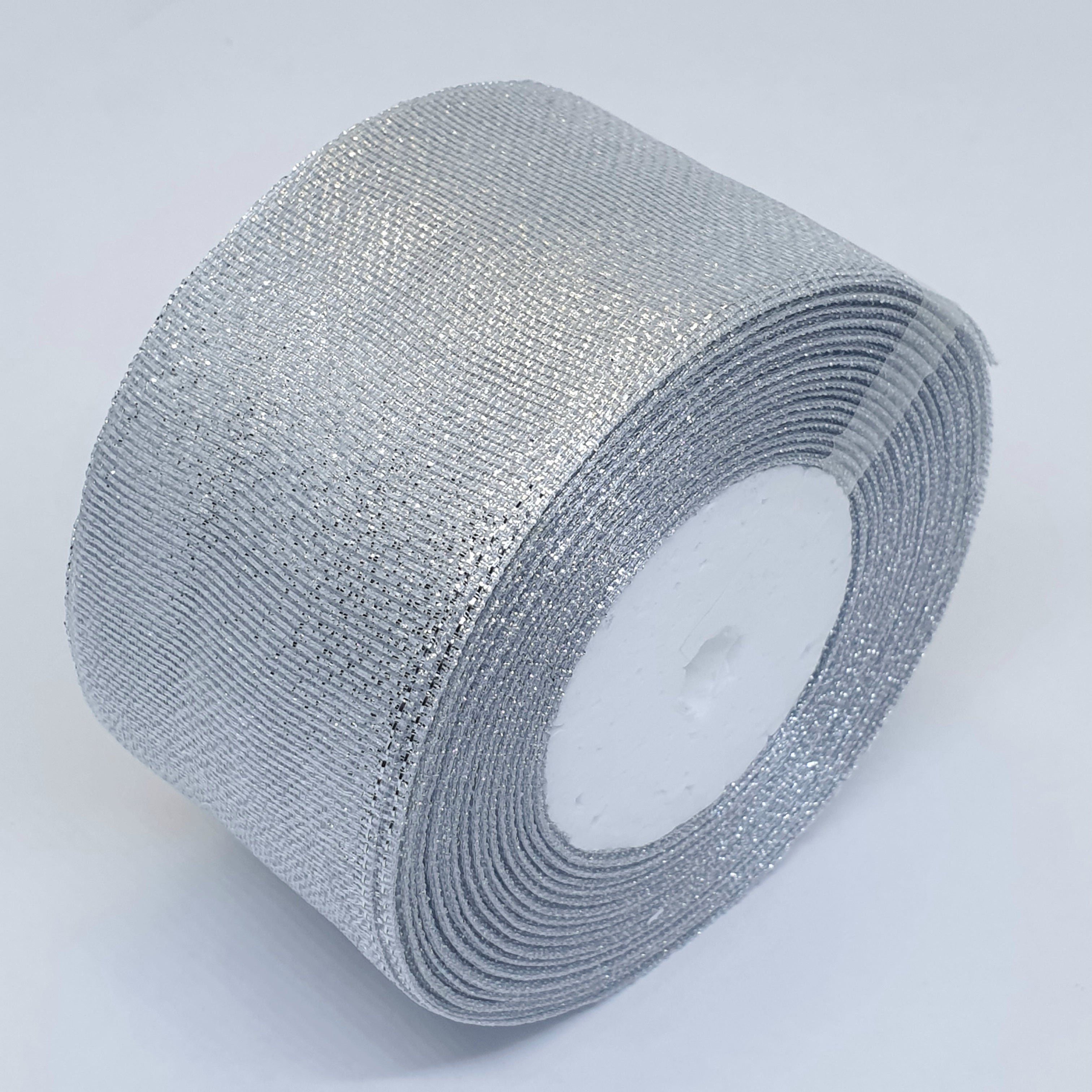 MajorCrafts 50mm 22metres Silver Shimmer Glitter Single Sided Sheer Organza Fabric Ribbon Roll