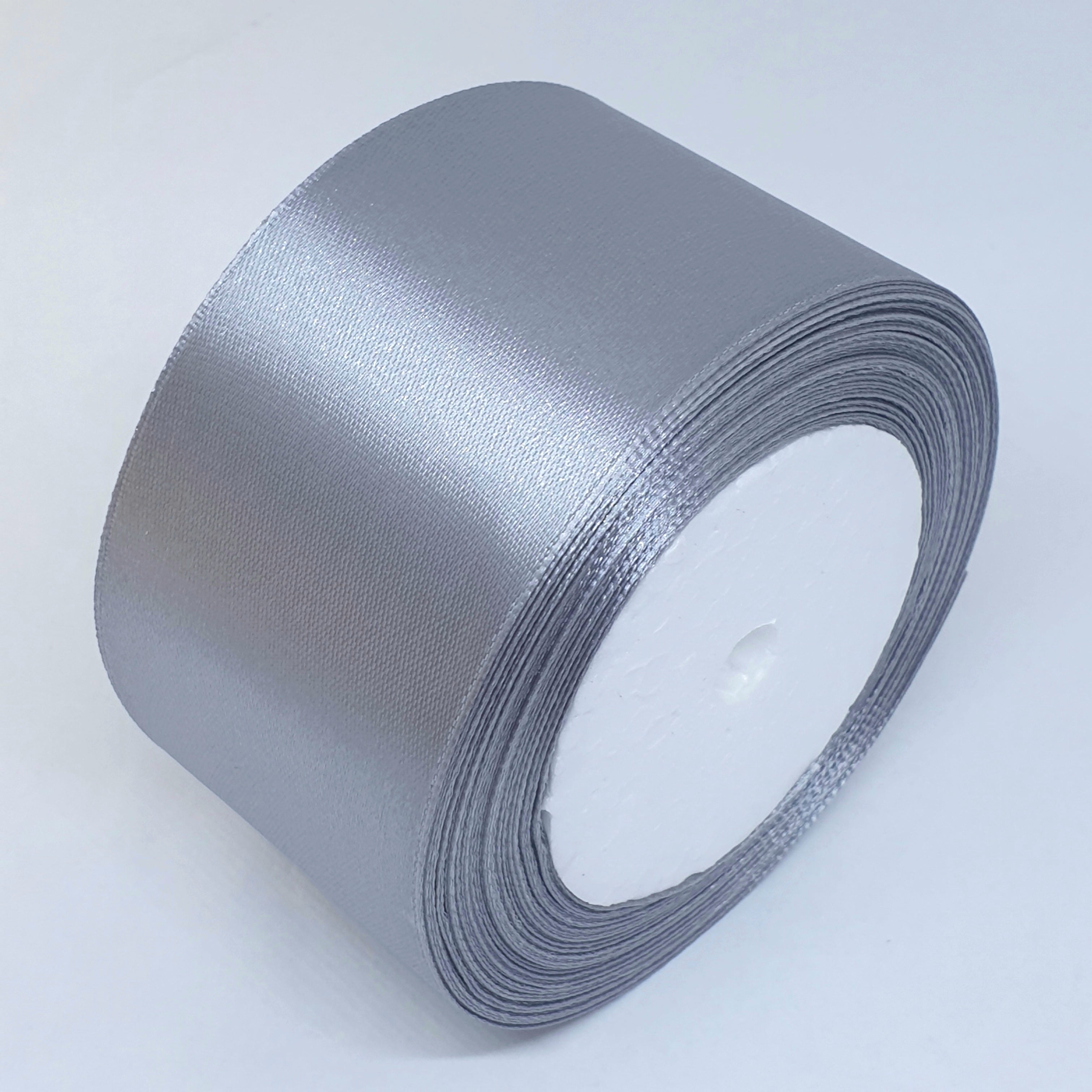 MajorCrafts 50mm 22metres Light Grey Silver Single Sided Satin Fabric Ribbon Roll R59