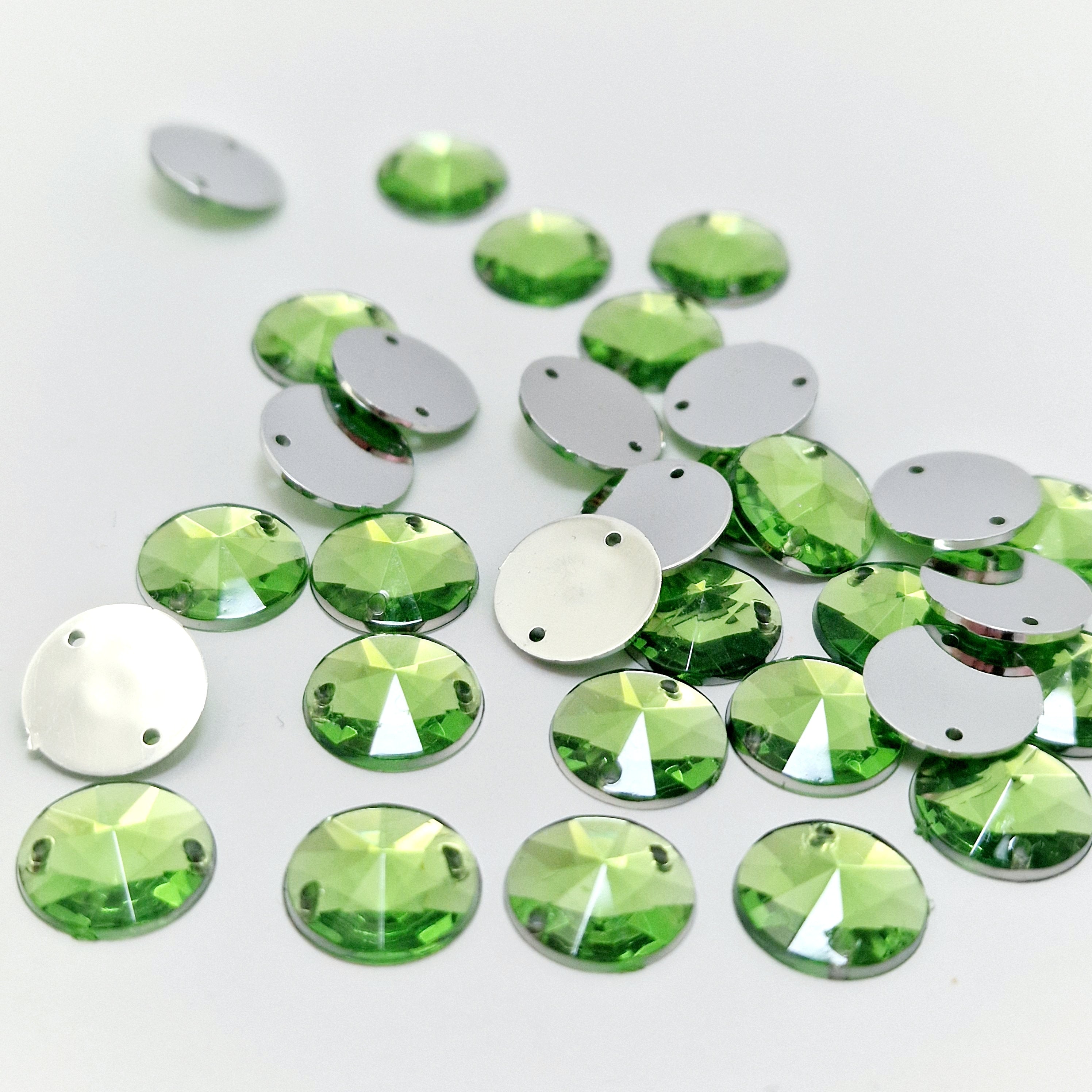 MajorCrafts 120pcs 10mm Light Green Round Acrylic Pointed Sewing Rhinestones