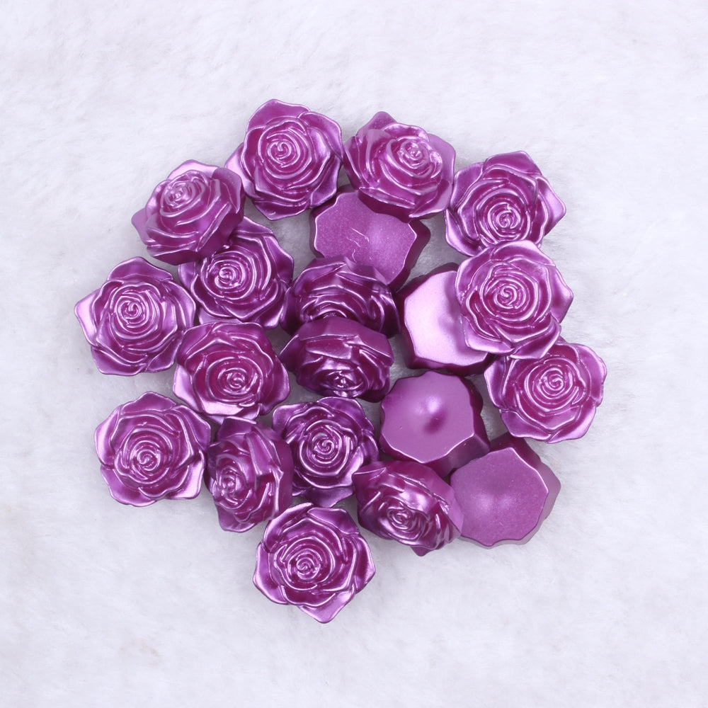 MajorCrafts 20pcs 18mm Dark Purple Flat Back Rose Flower Resin Cabochon Pearls C35
