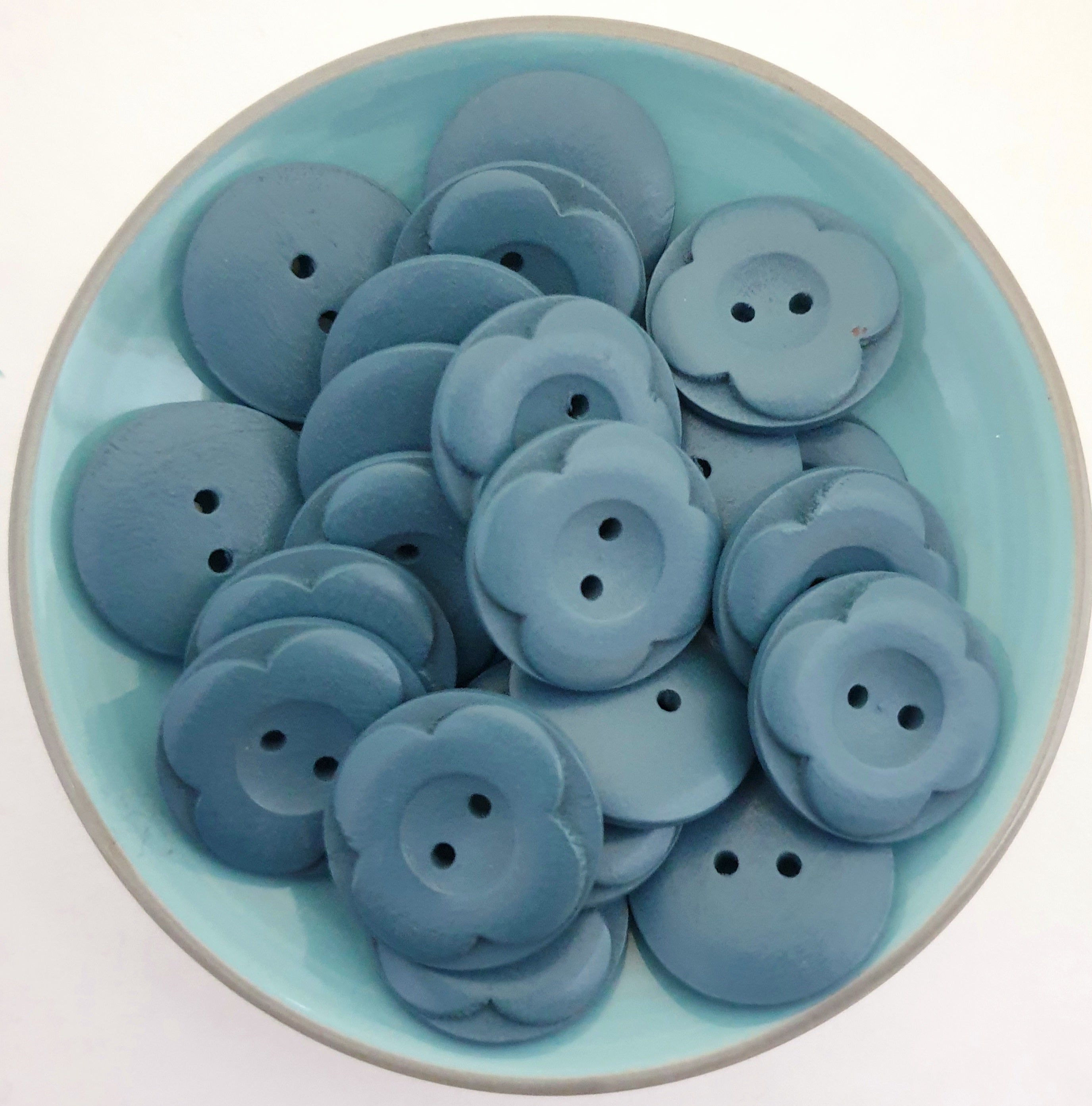 20mm Button - 2 Hole Flower - Blue