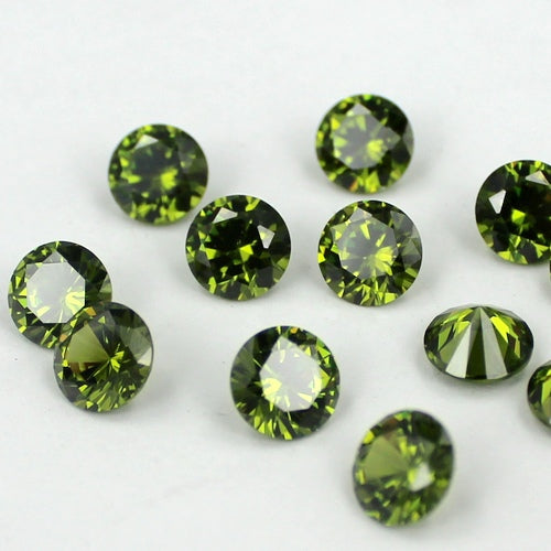 MajorCrafts 4pcs 12mm AAAAA (5A) Olive Green Round Point Back Cubic Zirconia Stones