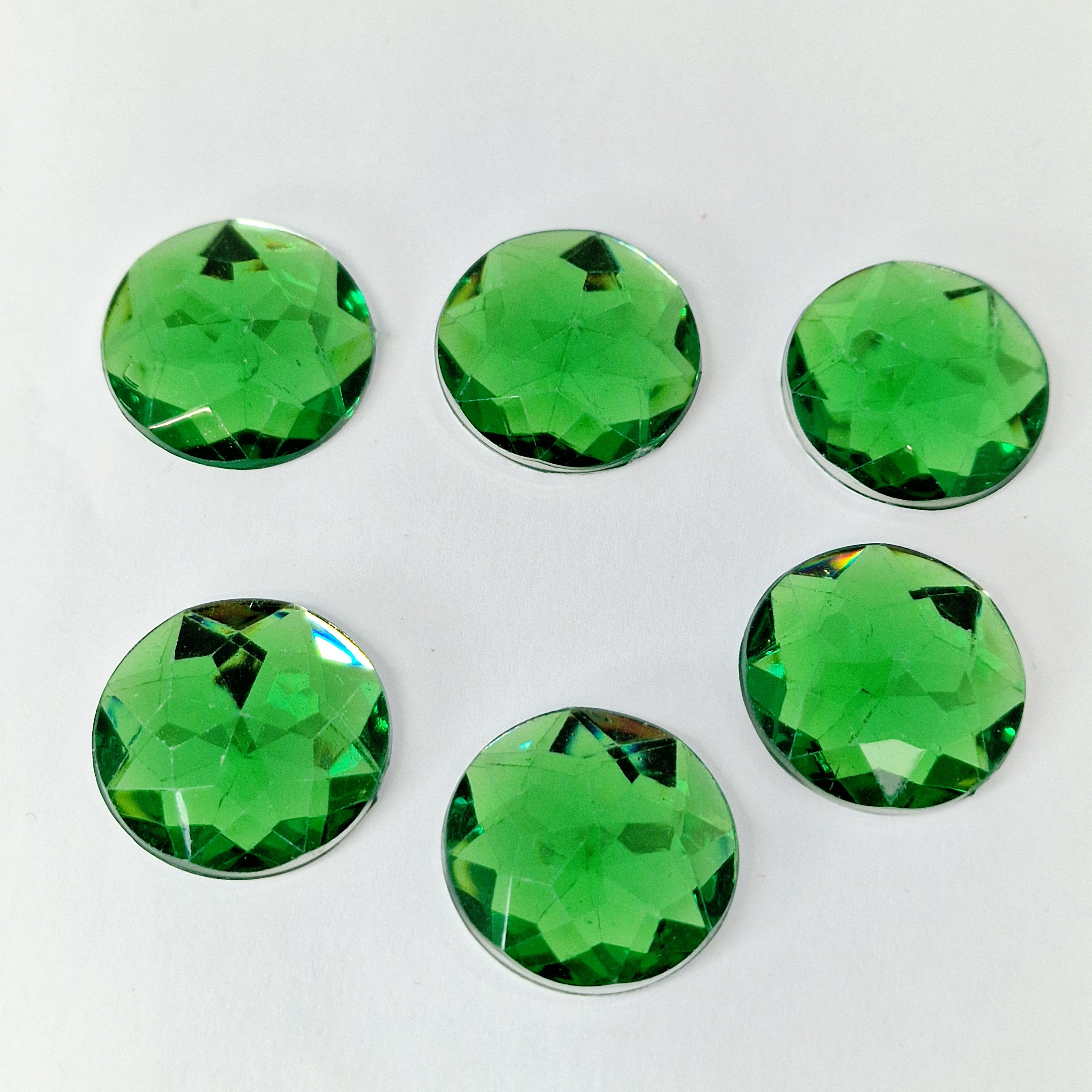MajorCrafts 24pcs 22mm Emerald Green Star Facets Flat Back Round Acrylic Rhinestones A09