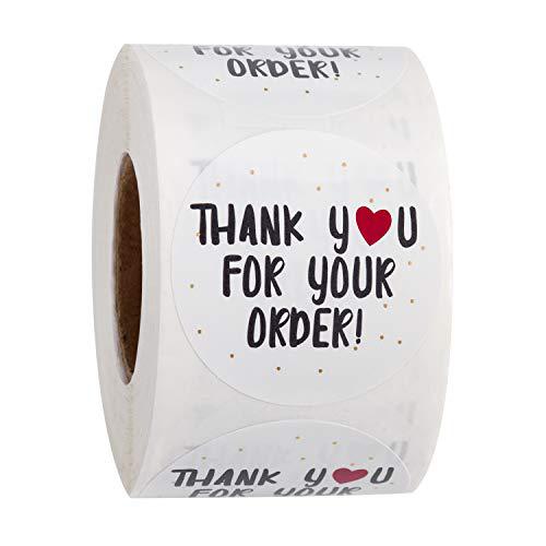 MajorCrafts 500 labels per roll 2.5cm 1" wide Black & White 'Thank You For Your Order' Round Stickers V001