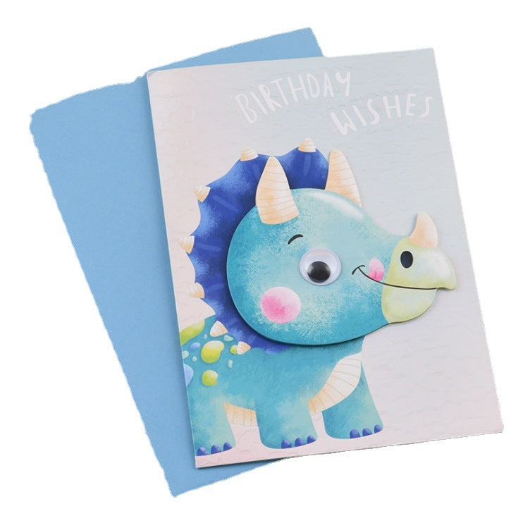 MajorCrafts 1pc Blue Dinosaur 19cm x 13cm Kids Birthday Greeting Card + Envelope
