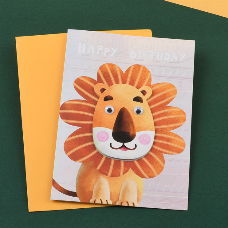 MajorCrafts 1pc Brown Lion 19cm x 13cm Kids Birthday Greeting Card + Envelope
