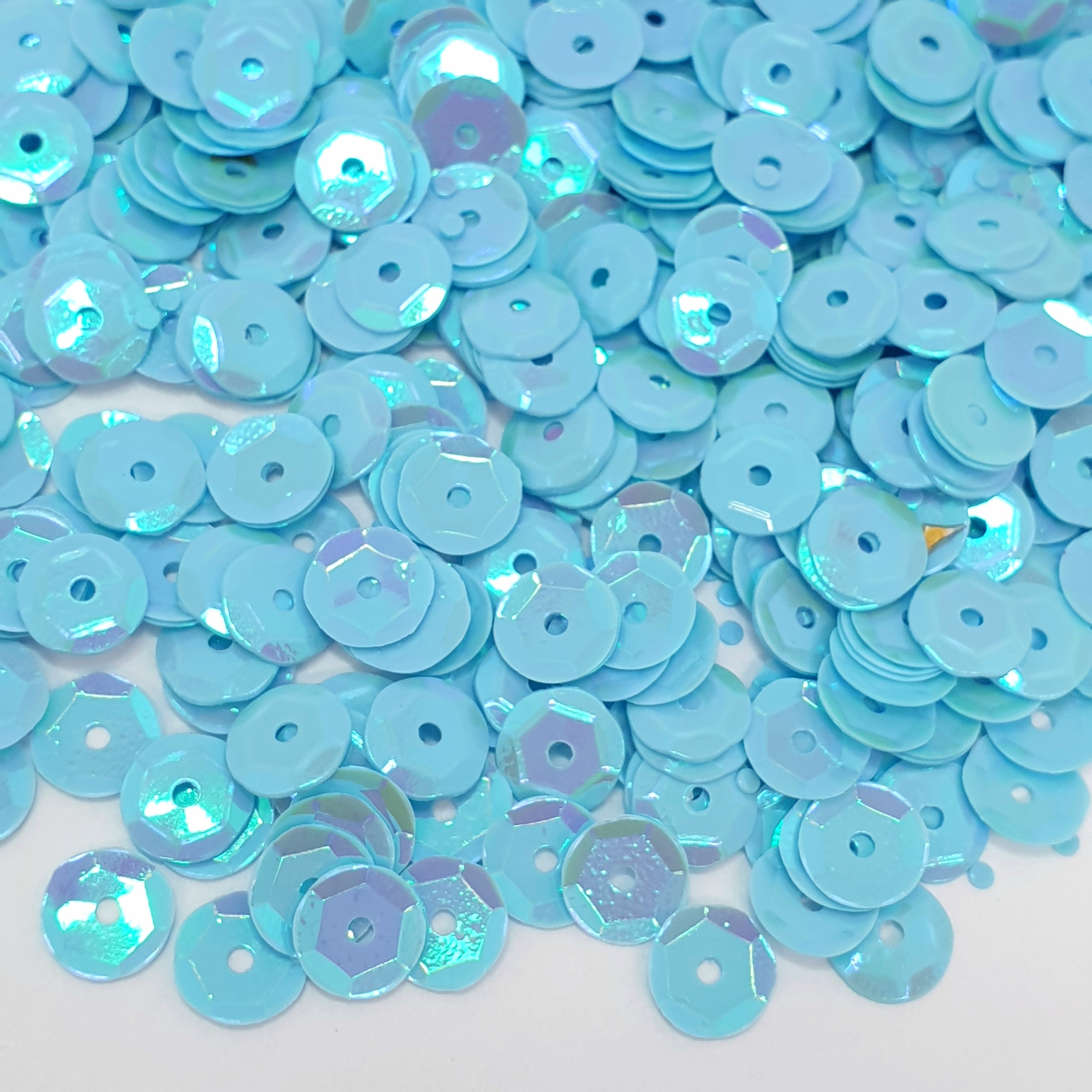 MajorCrafts 50grams 7mm Light Blue AB Round Sew-On Cup Sequins